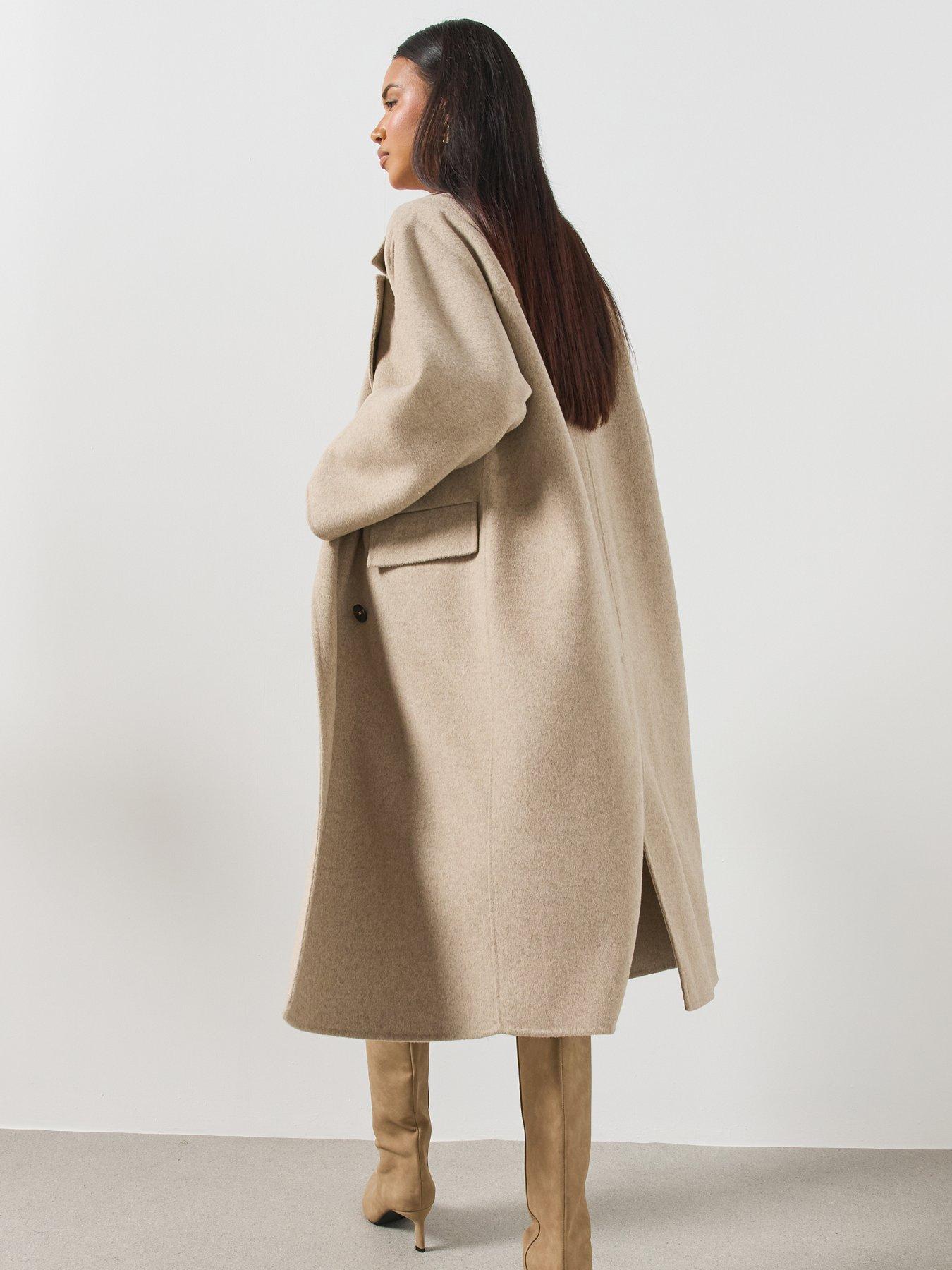 Image 2 of 6 of Mango Double-Breasted Longline Coat - Beige