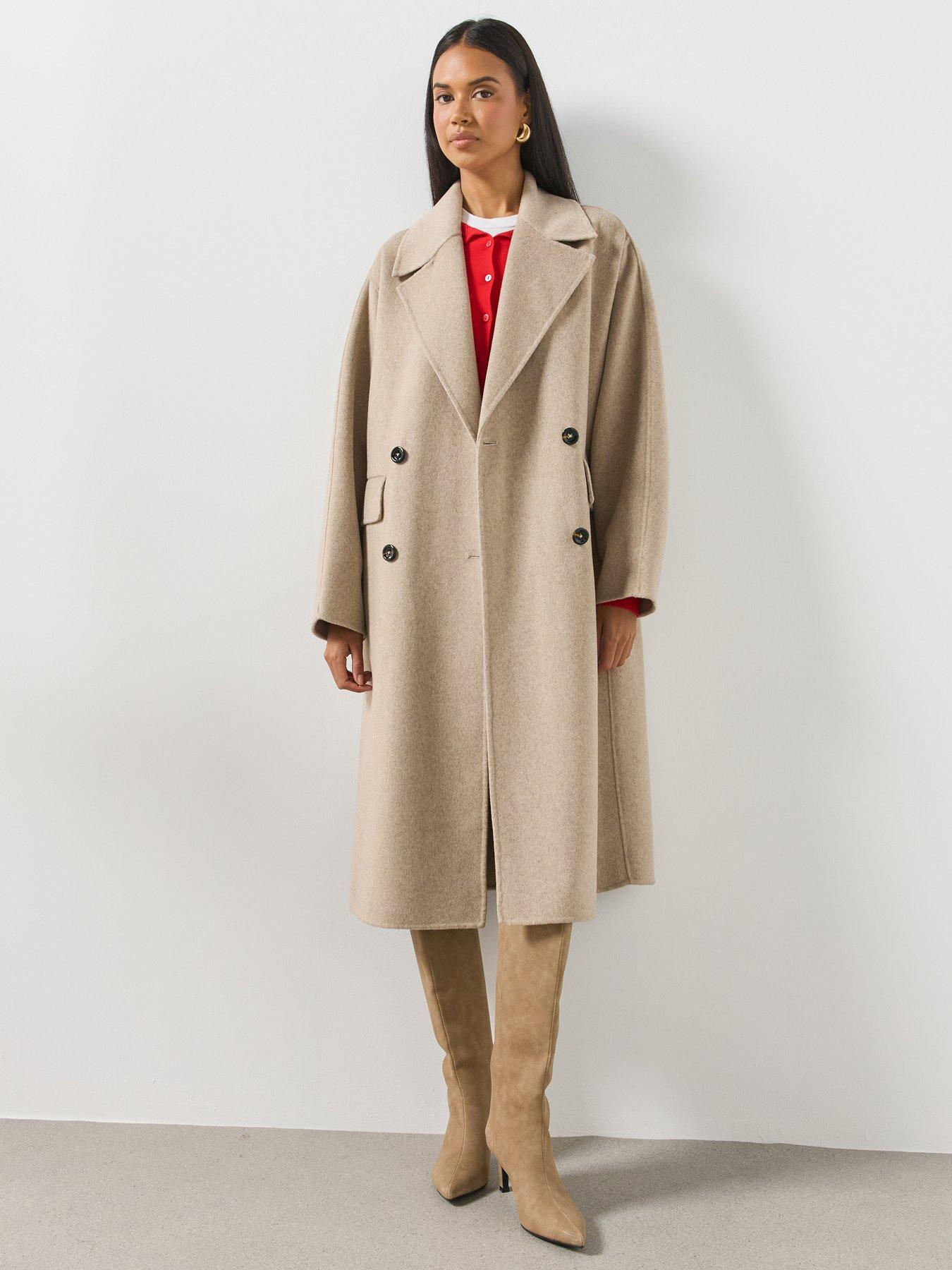 Image 3 of 6 of Mango Double-Breasted Longline Coat - Beige