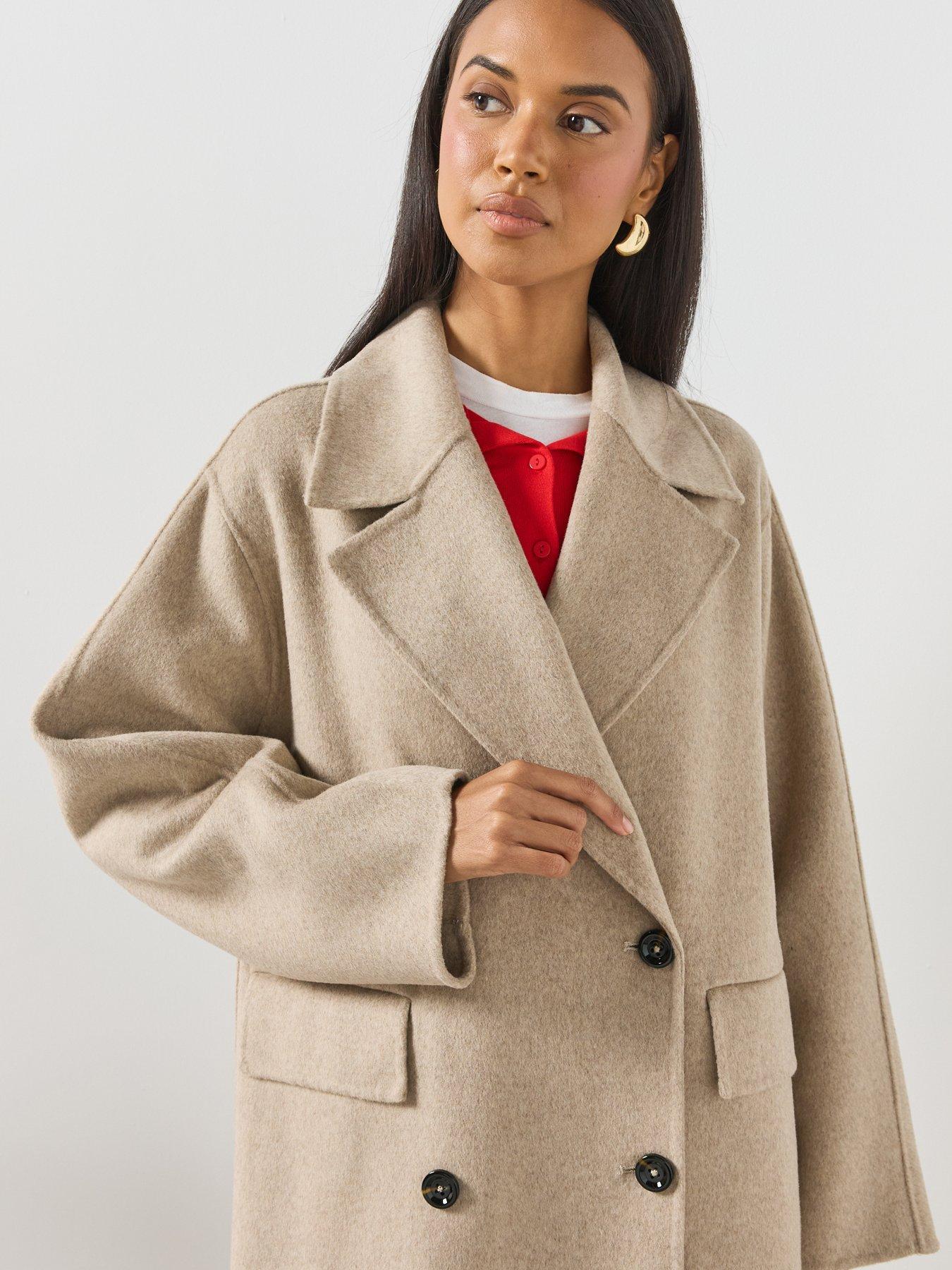 Image 4 of 6 of Mango Double-Breasted Longline Coat - Beige