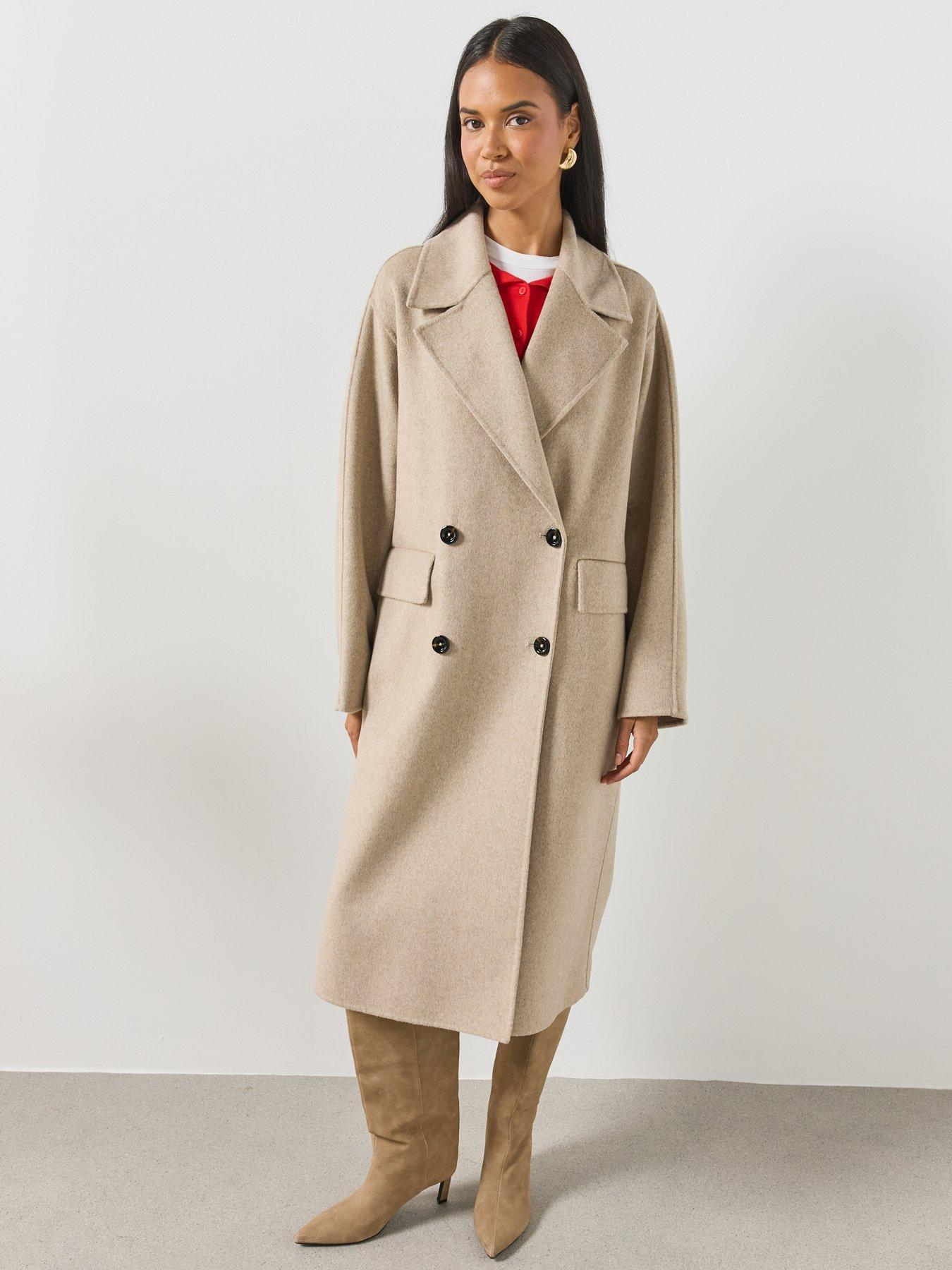 Image 5 of 6 of Mango Double-Breasted Longline Coat - Beige
