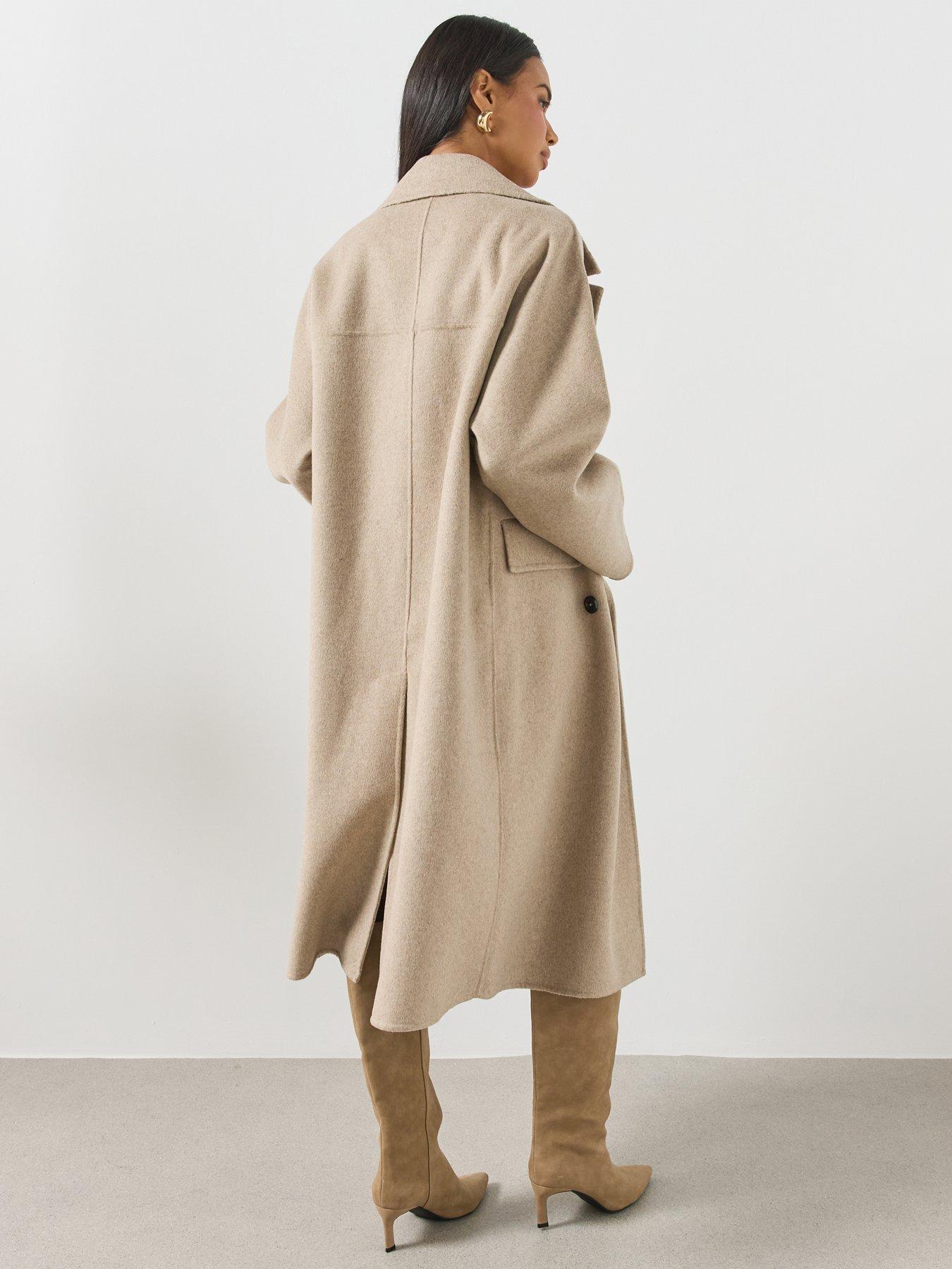 Image 6 of 6 of Mango Double-Breasted Longline Coat - Beige