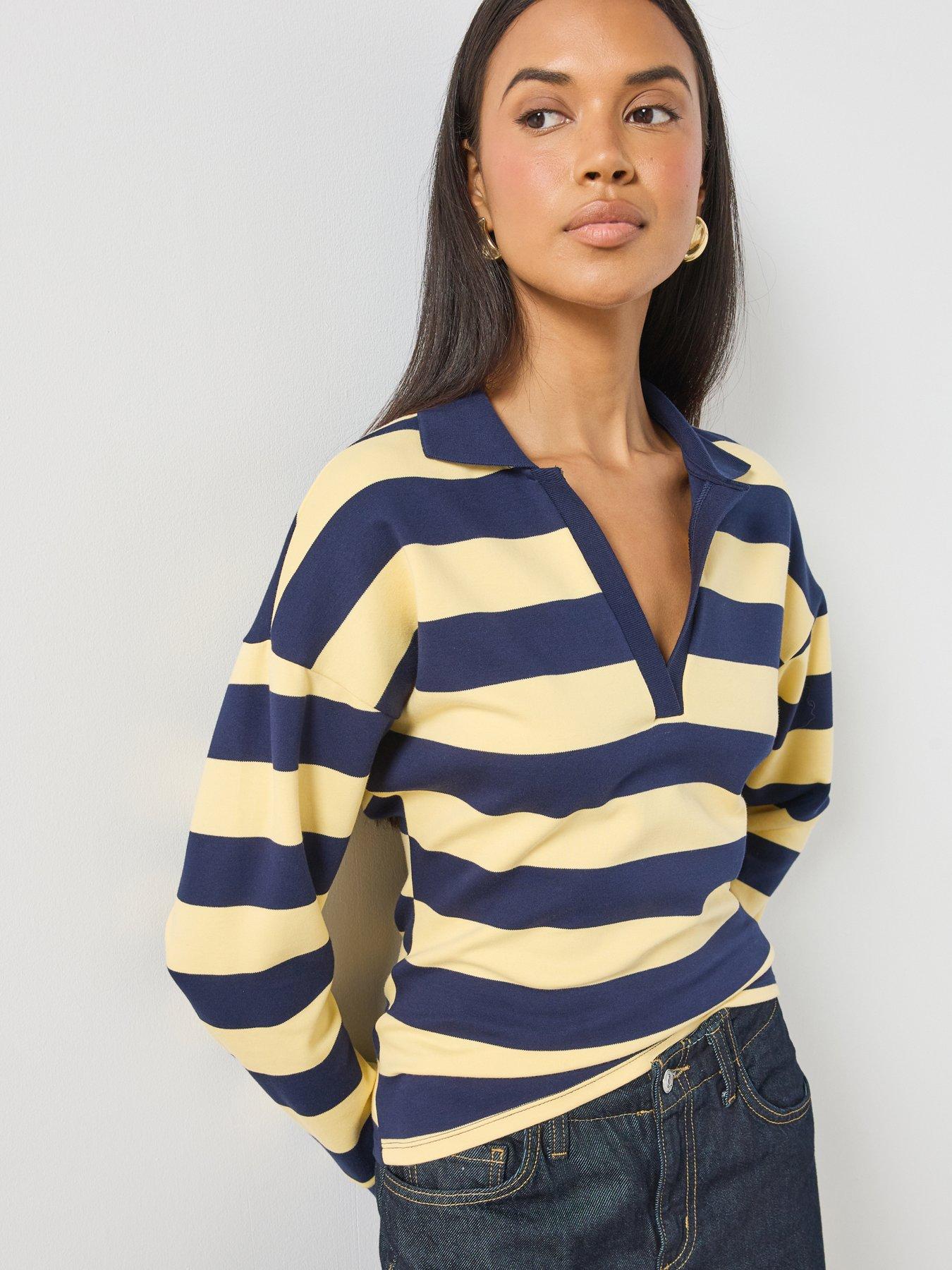 Image 1 of 6 of Mango Striped Polo Neck Sweater - Yellow