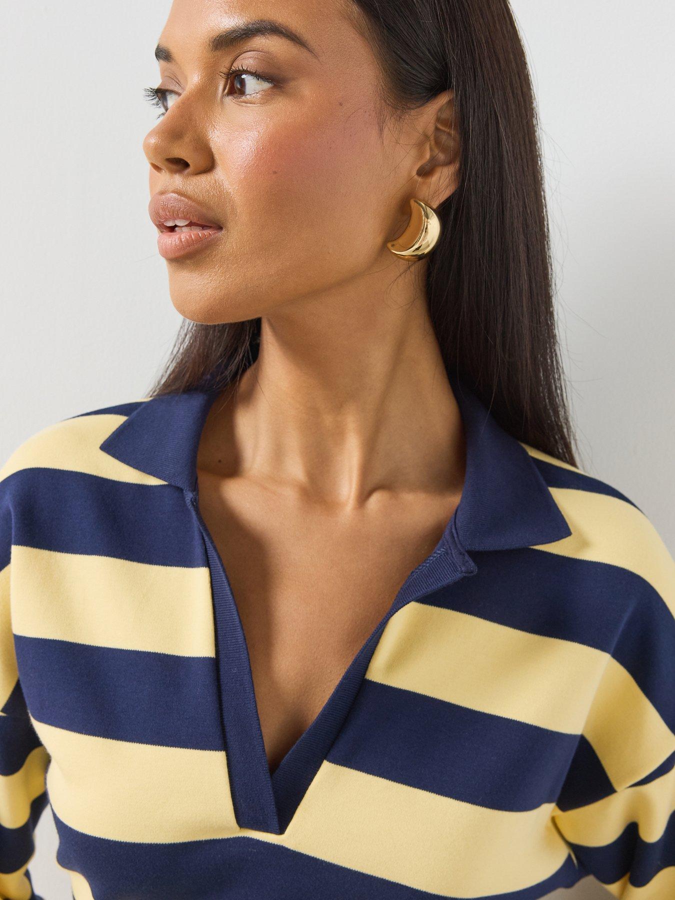 Image 4 of 6 of Mango Striped Polo Neck Sweater - Yellow