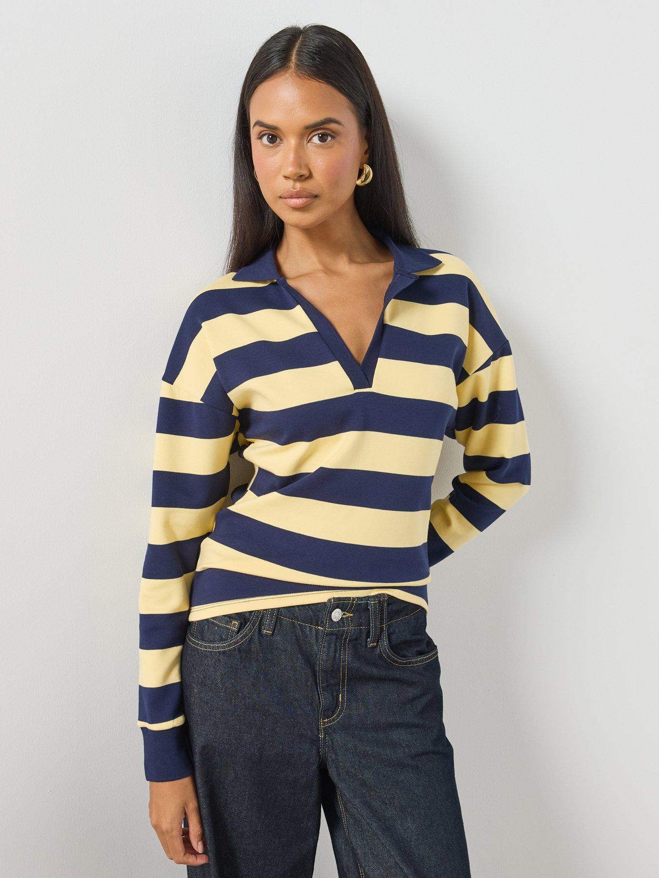 Image 5 of 6 of Mango Striped Polo Neck Sweater - Yellow