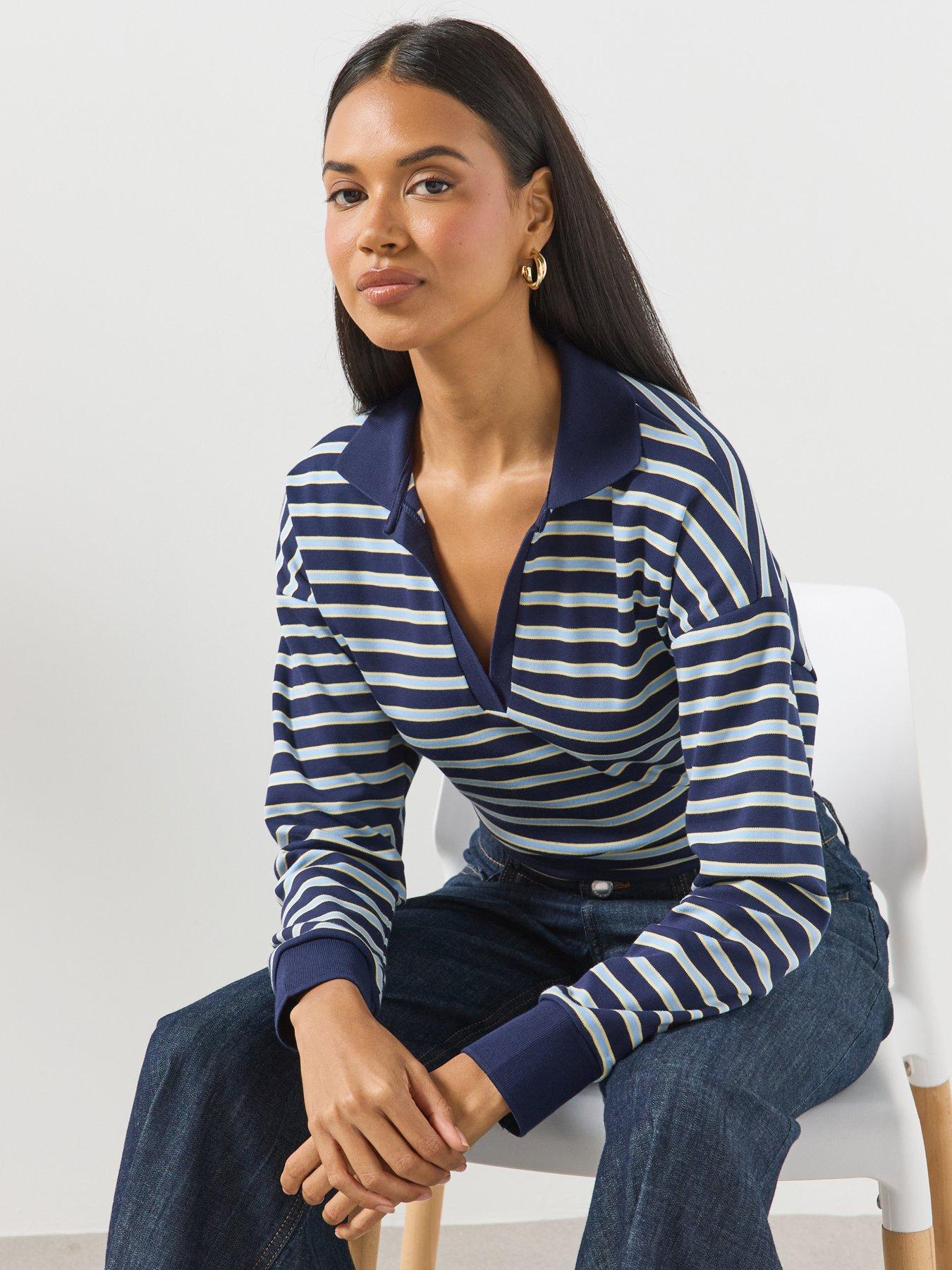 Mango Striped Polo Neck Sweater - Blue