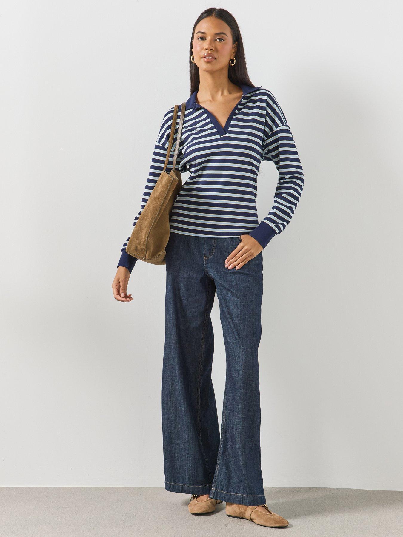 Image 3 of 6 of Mango Striped Polo Neck Sweater - Blue