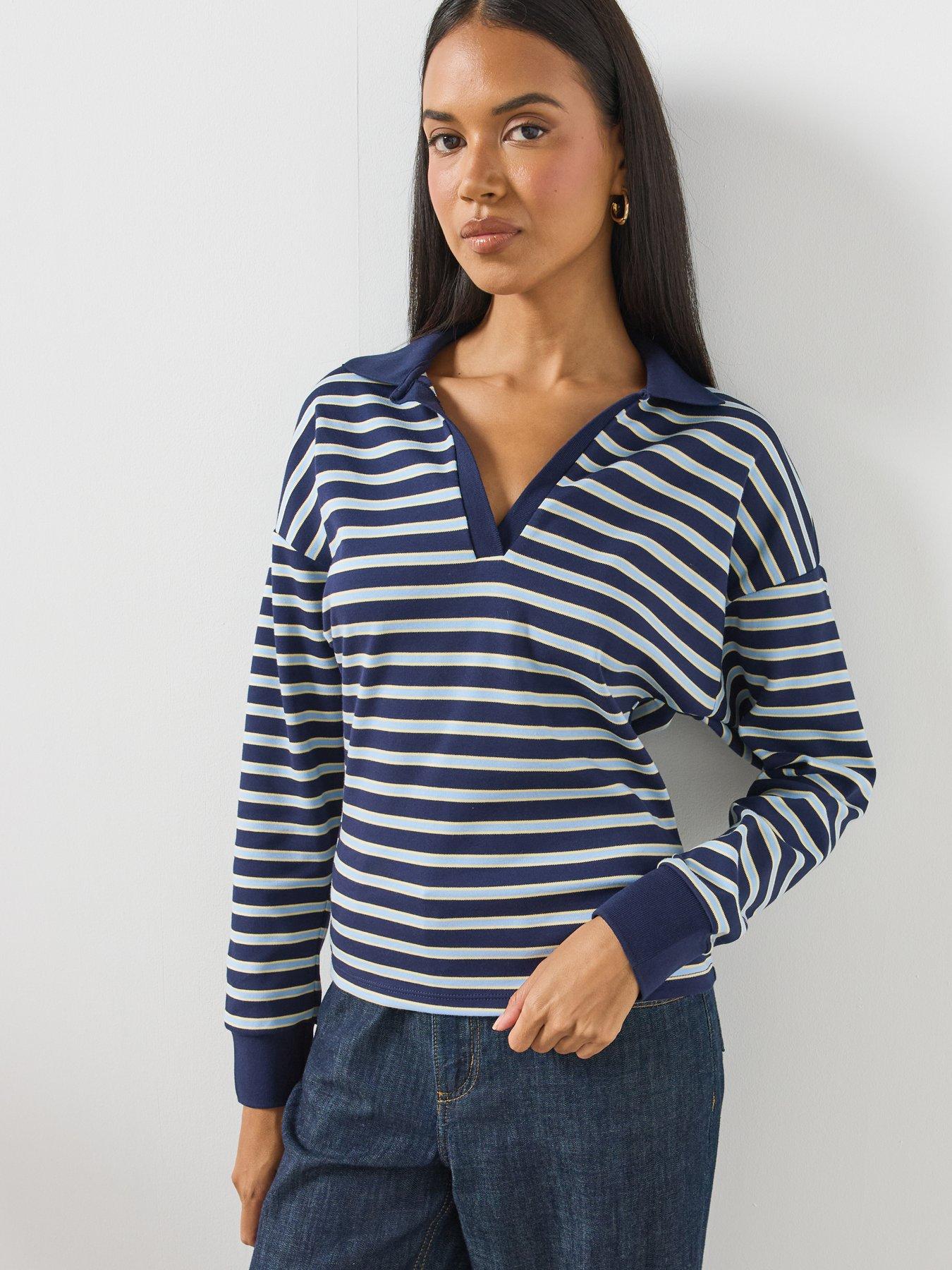 Image 4 of 6 of Mango Striped Polo Neck Sweater - Blue