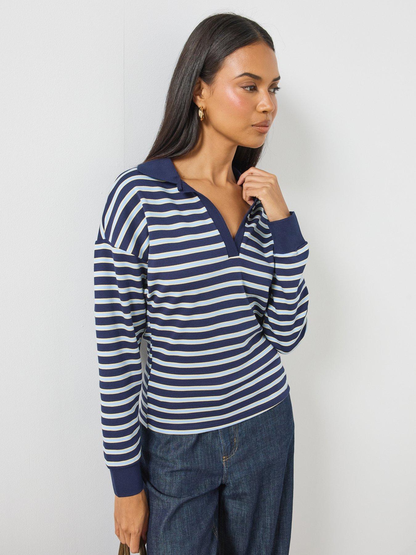 Image 5 of 6 of Mango Striped Polo Neck Sweater - Blue