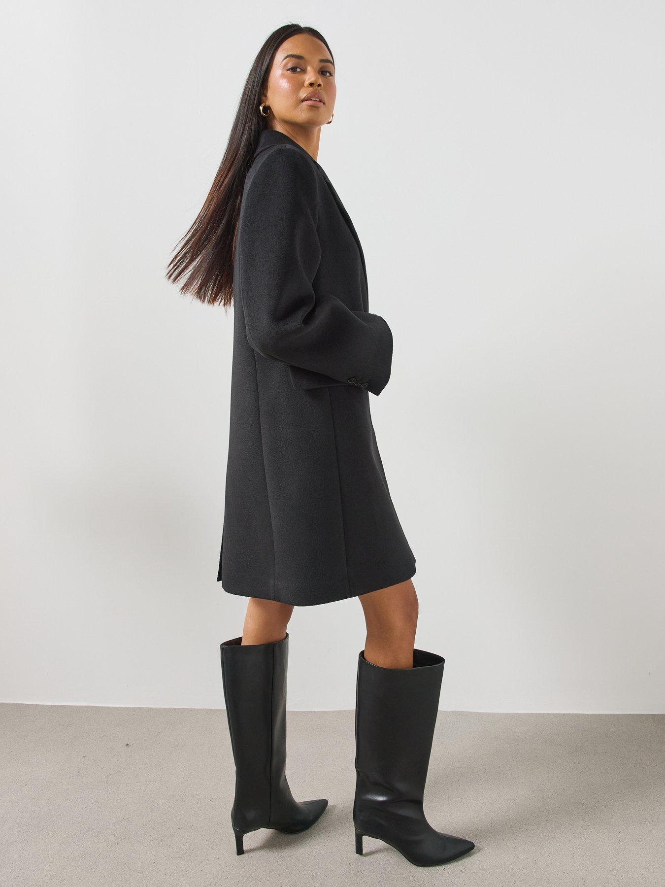 Image 3 of 6 of Mango Tailored Single-Breasted Longline Coat - Black