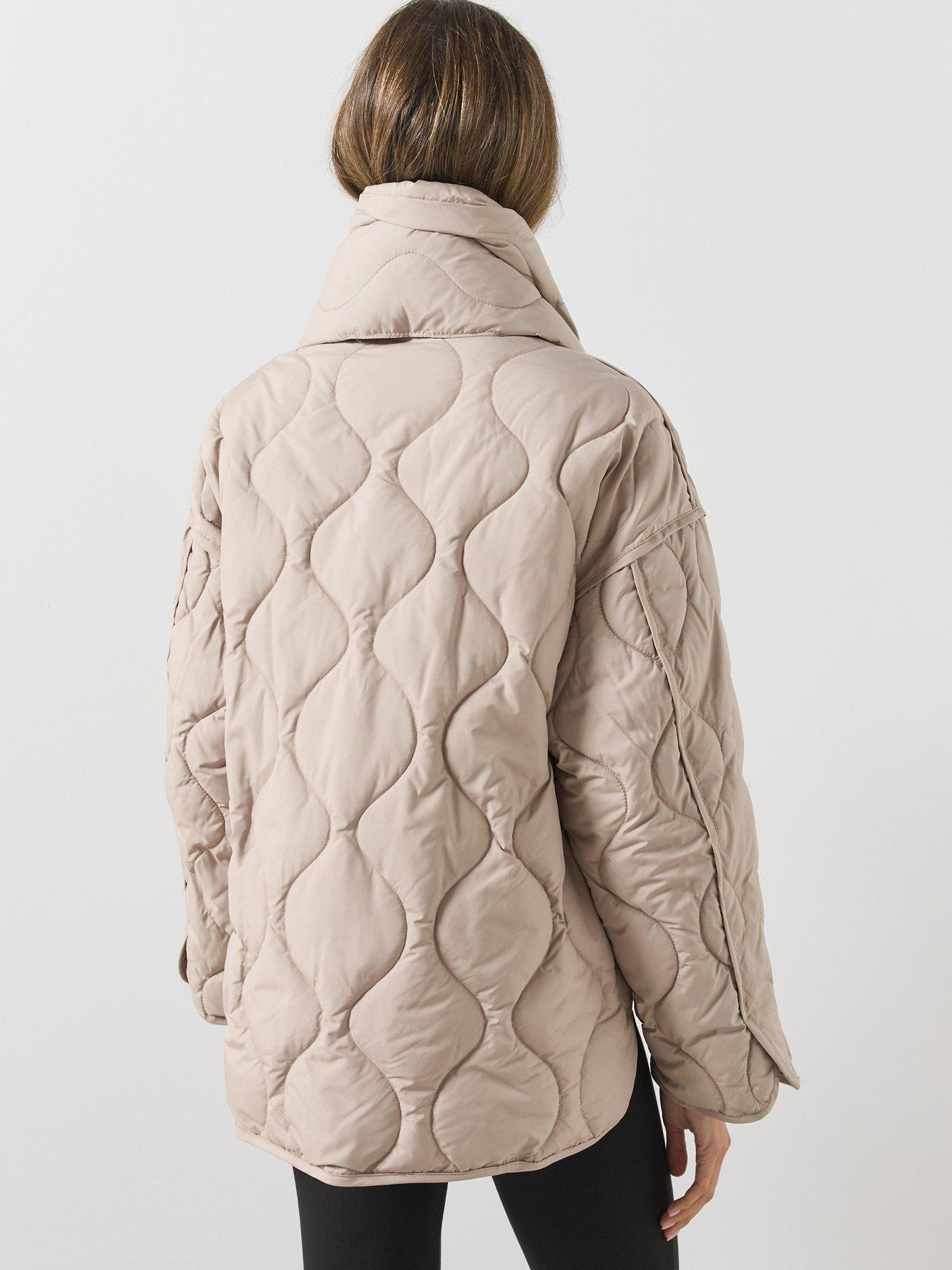 Image 2 of 6 of Mango Womens Removable Scarf Quilted High Neck Anorak - Grey