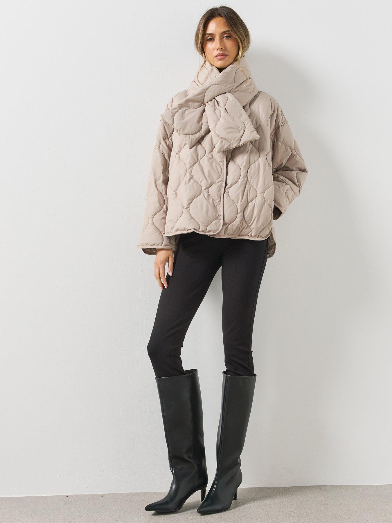 Image 3 of 6 of Mango Womens Removable Scarf Quilted High Neck Anorak - Grey