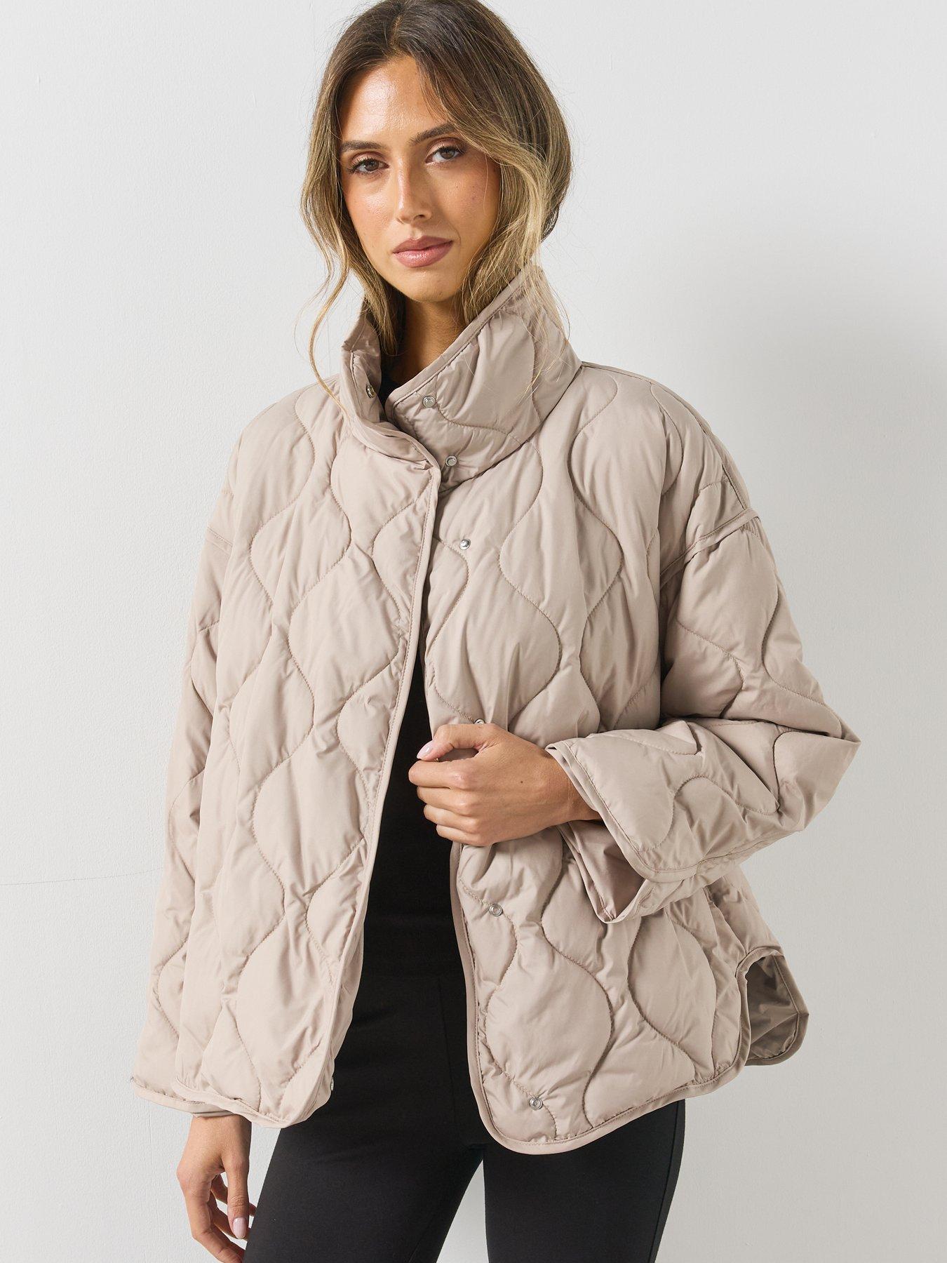 Image 5 of 6 of Mango Womens Removable Scarf Quilted High Neck Anorak - Grey