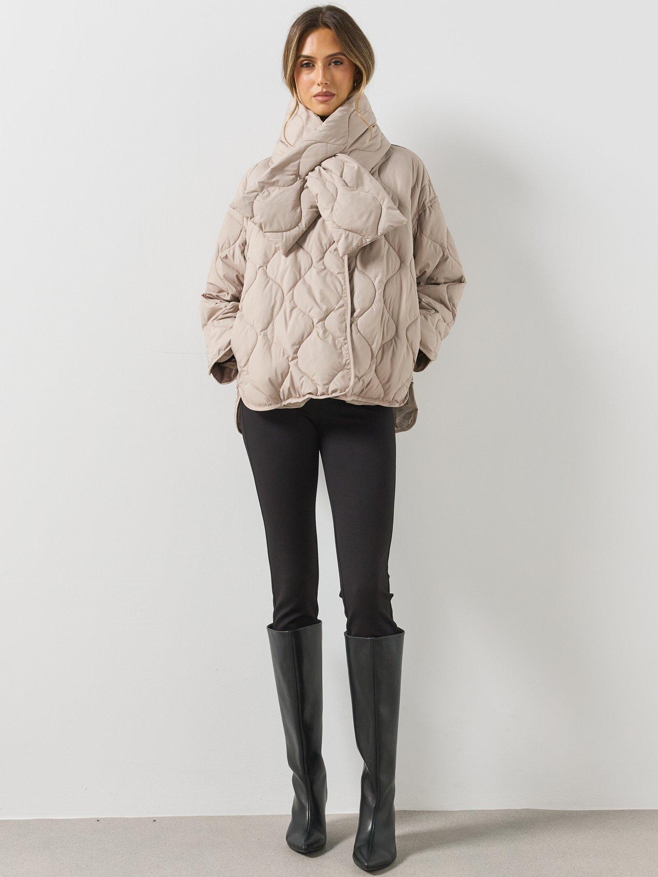 Image 6 of 6 of Mango Womens Removable Scarf Quilted High Neck Anorak - Grey