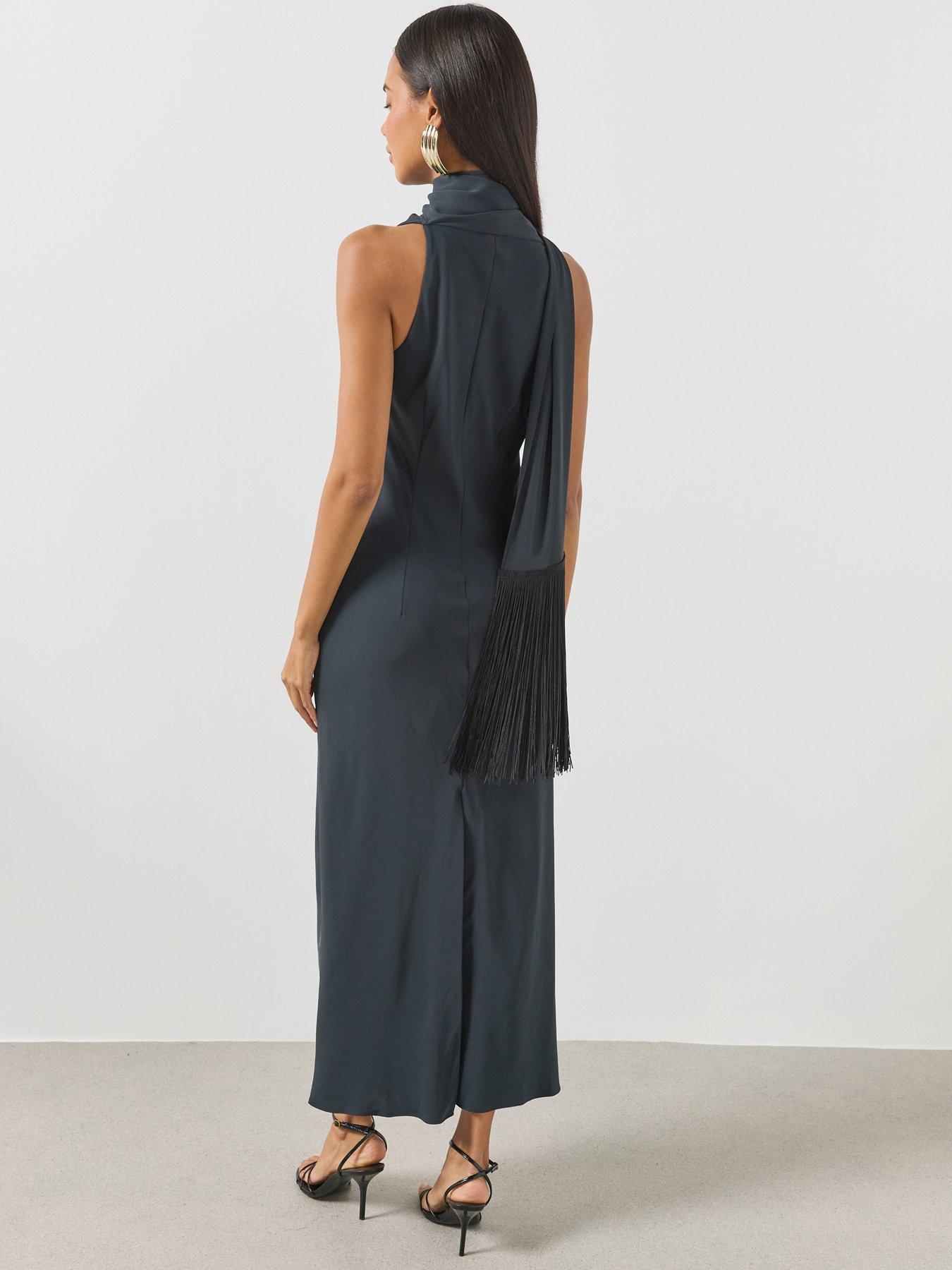 Image 2 of 6 of Mango Draped Neck Dress - Grey