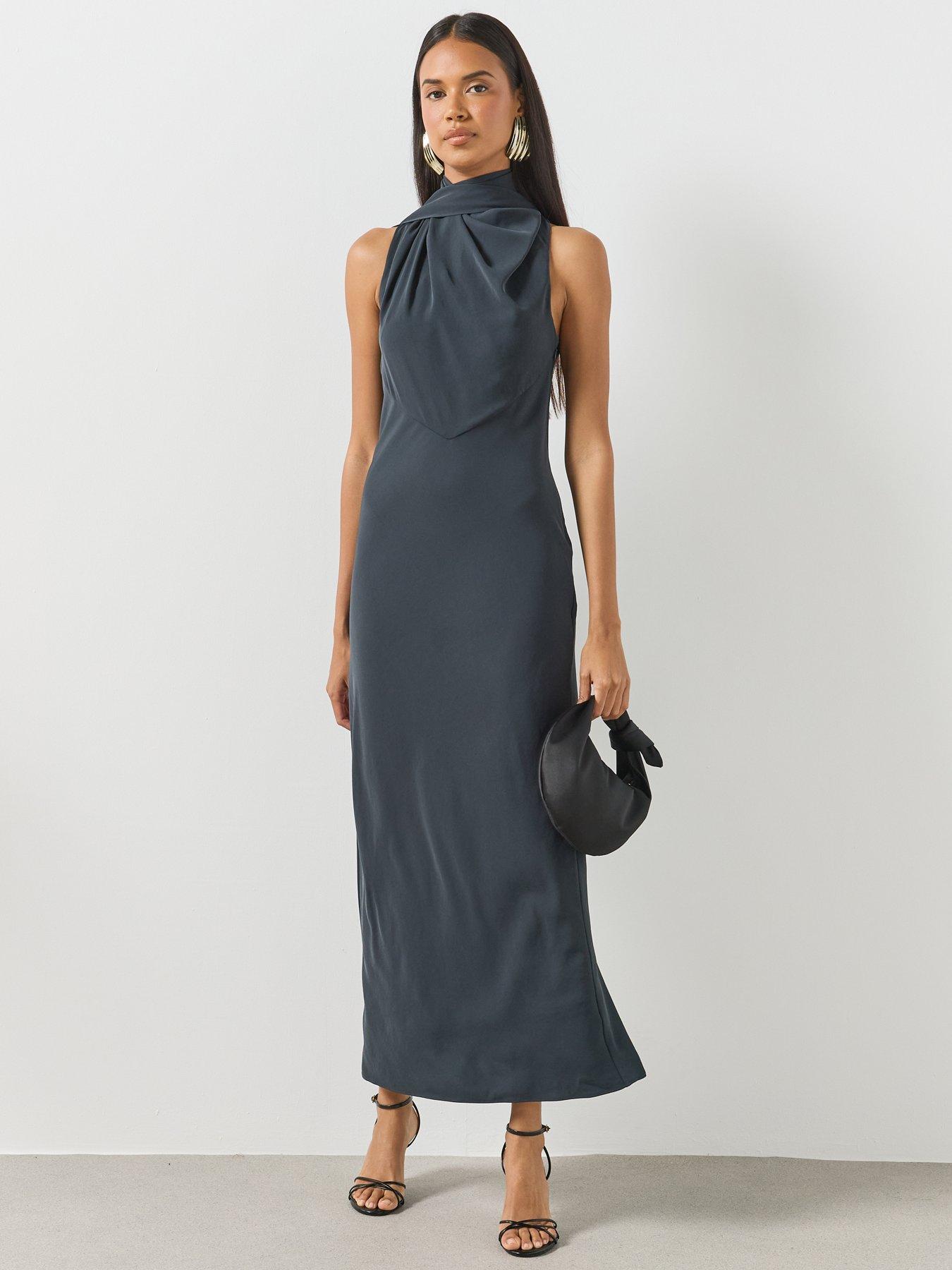 Image 3 of 6 of Mango Draped Neck Dress - Grey