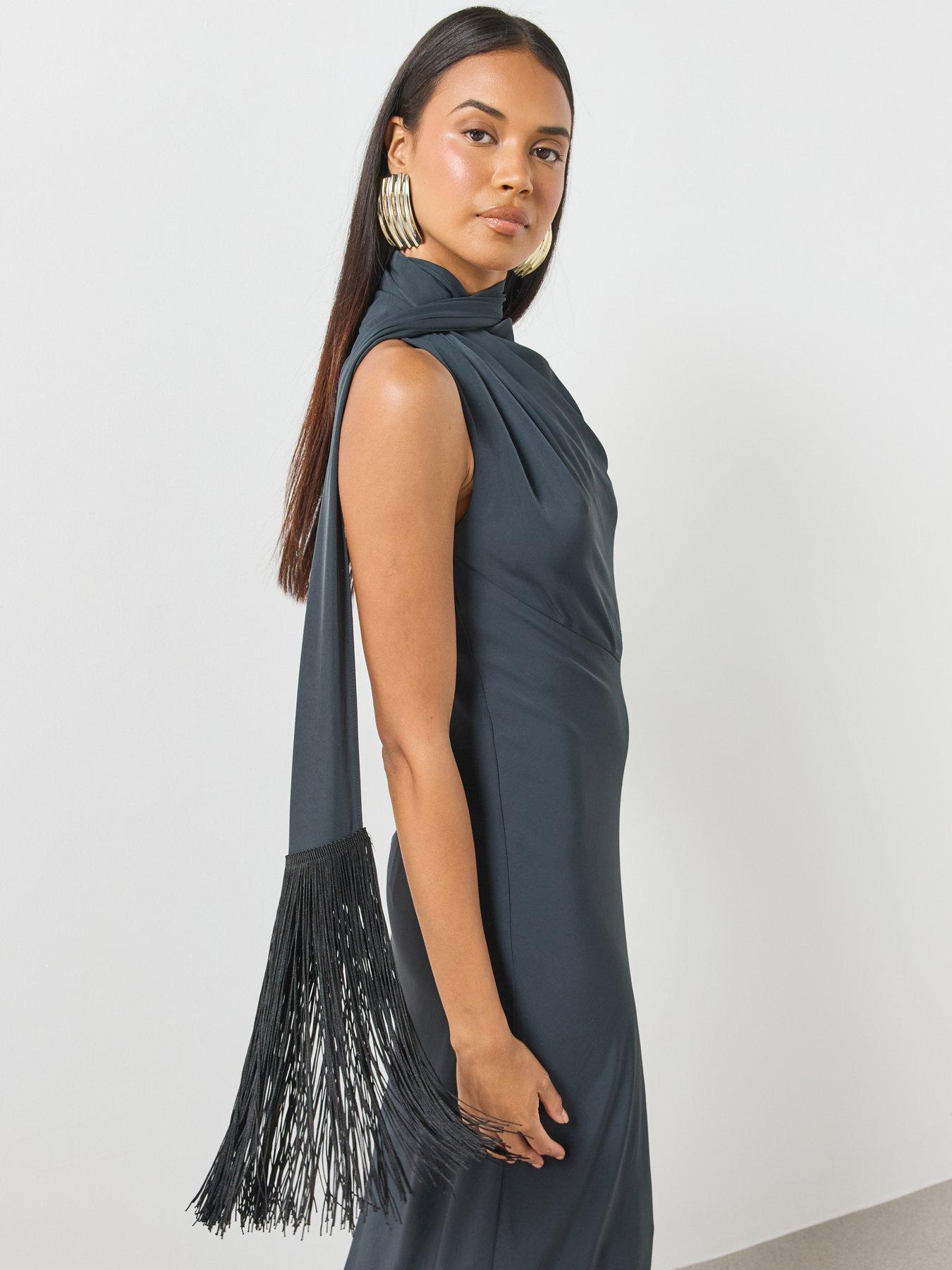 Image 5 of 6 of Mango Draped Neck Dress - Grey
