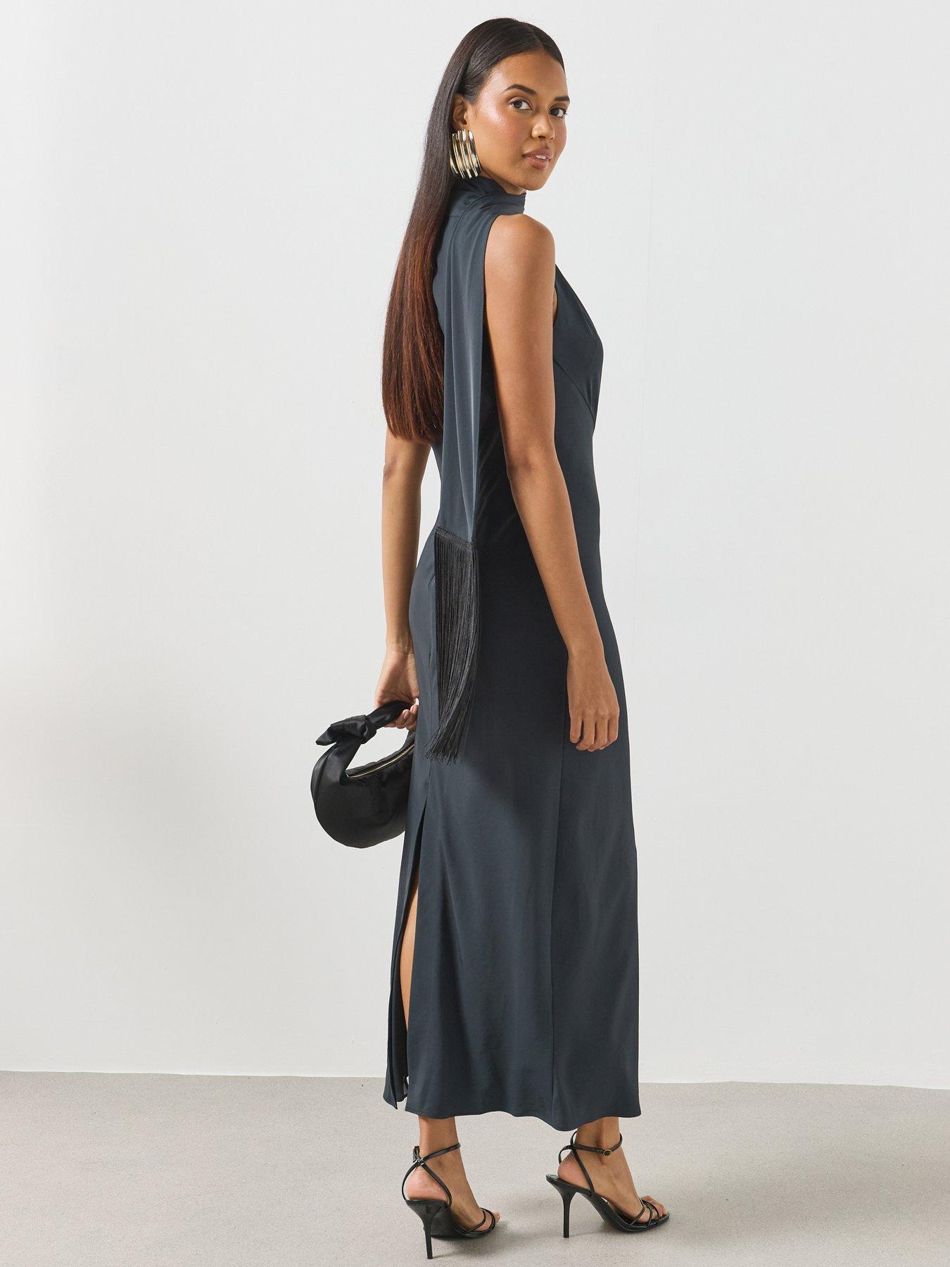 Image 6 of 6 of Mango Draped Neck Dress - Grey