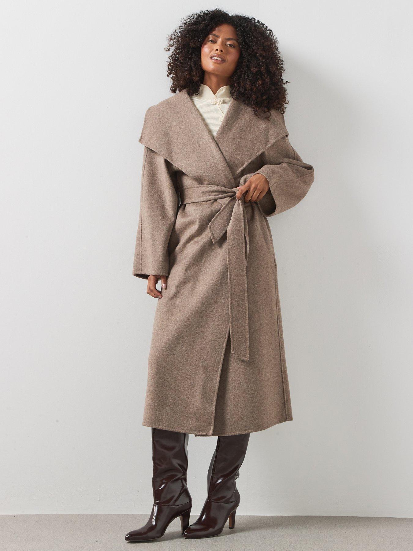 Image 1 of 5 of Mango Womens Belted Longline Lined Coat - Brown