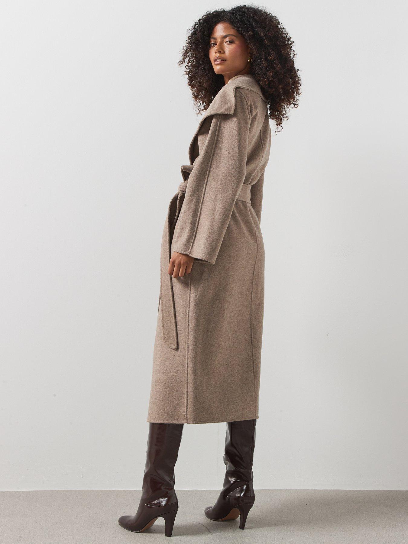 Image 2 of 5 of Mango Womens Belted Longline Lined Coat - Brown