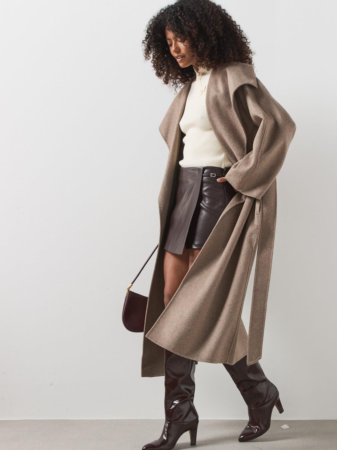 Image 3 of 5 of Mango Womens Belted Longline Lined Coat - Brown