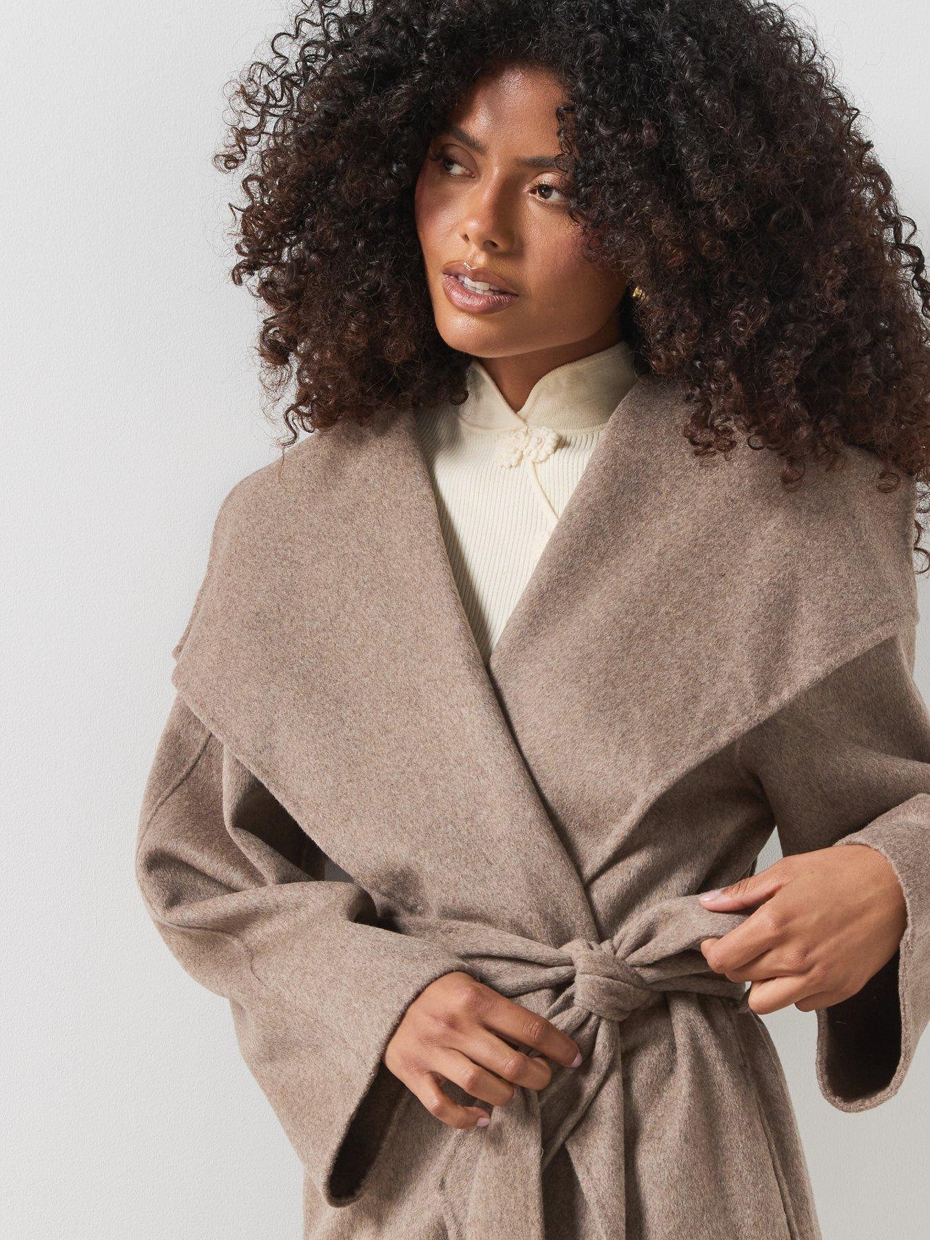 Image 4 of 5 of Mango Womens Belted Longline Lined Coat - Brown