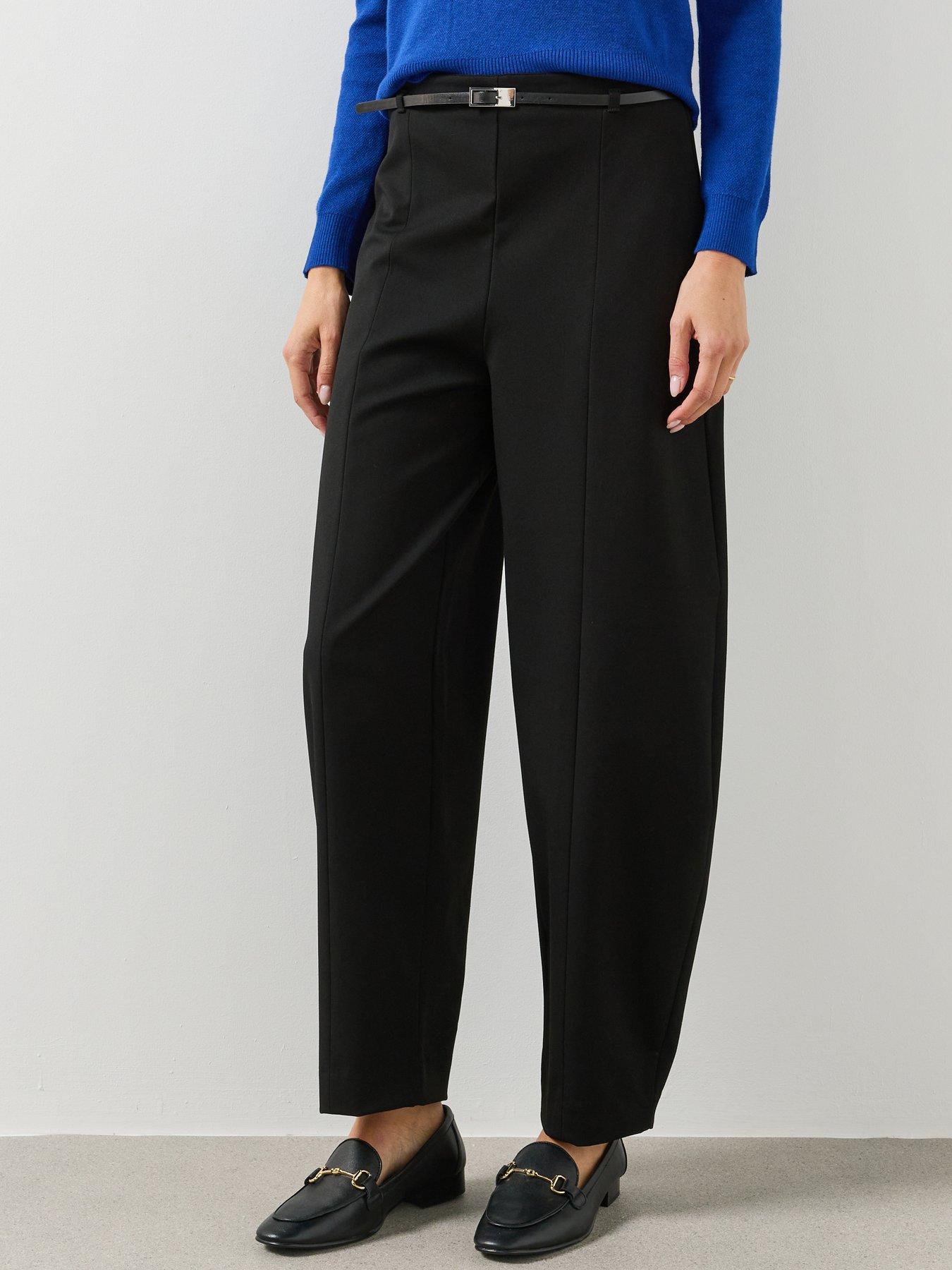 Image 1 of 5 of Mango Womens Belted Balloon Leg Cropped Trousers - Black