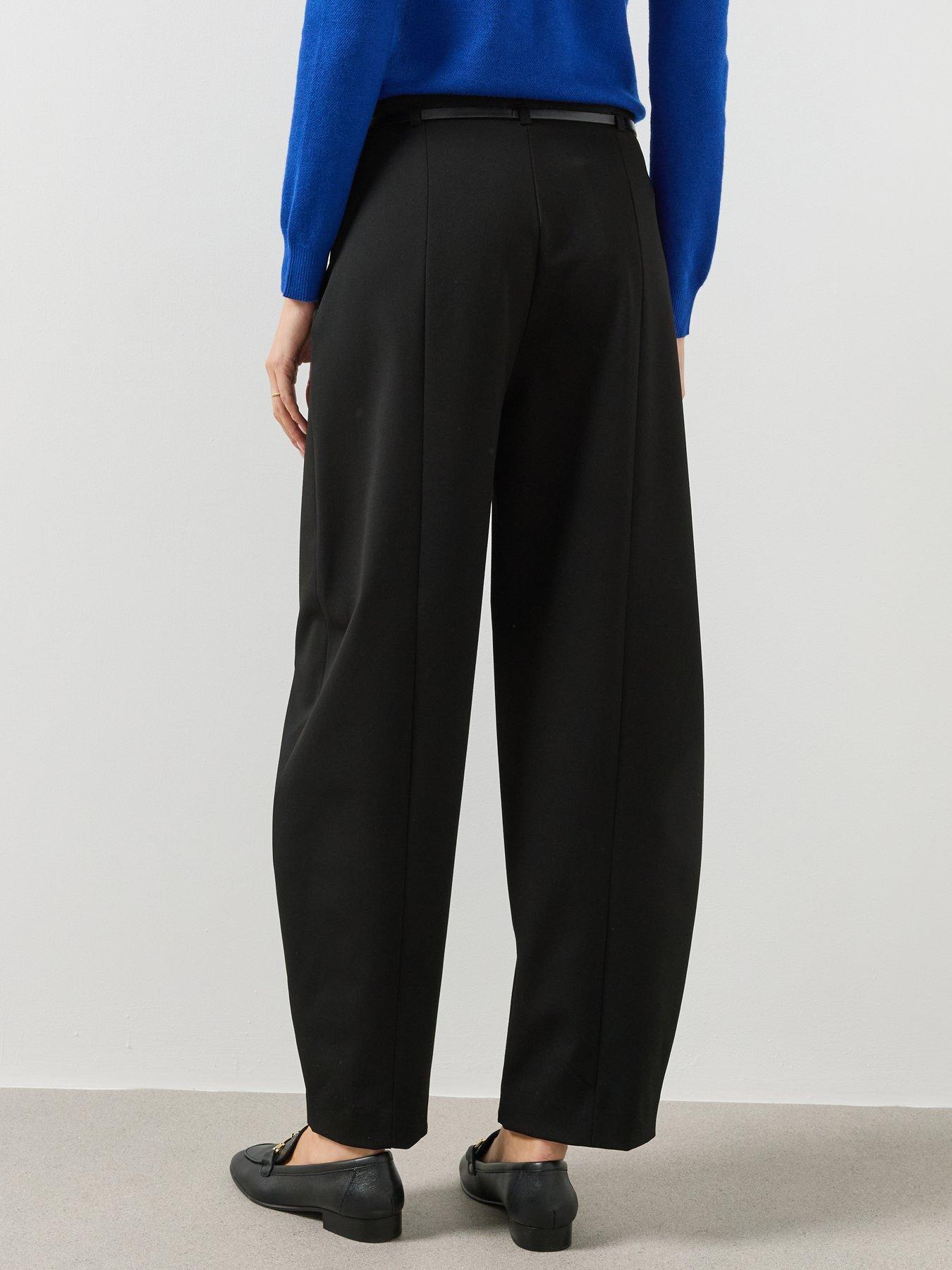 Image 2 of 5 of Mango Womens Belted Balloon Leg Cropped Trousers - Black
