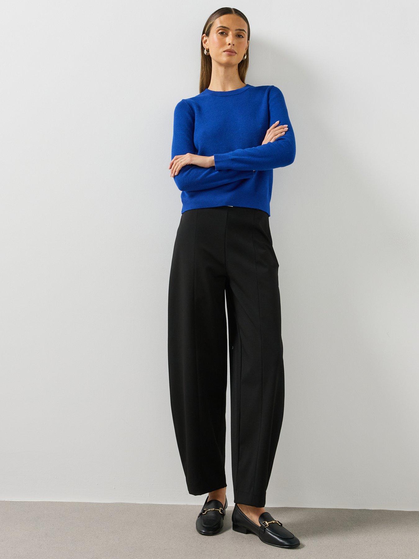 Image 3 of 5 of Mango Womens Belted Balloon Leg Cropped Trousers - Black