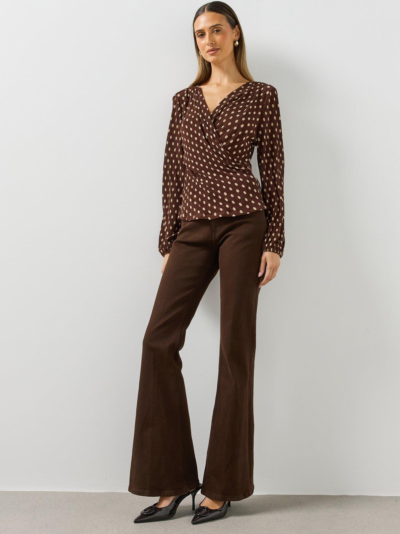 Image 3 of 6 of Mango Polka Dot Wrap Blouse-brown