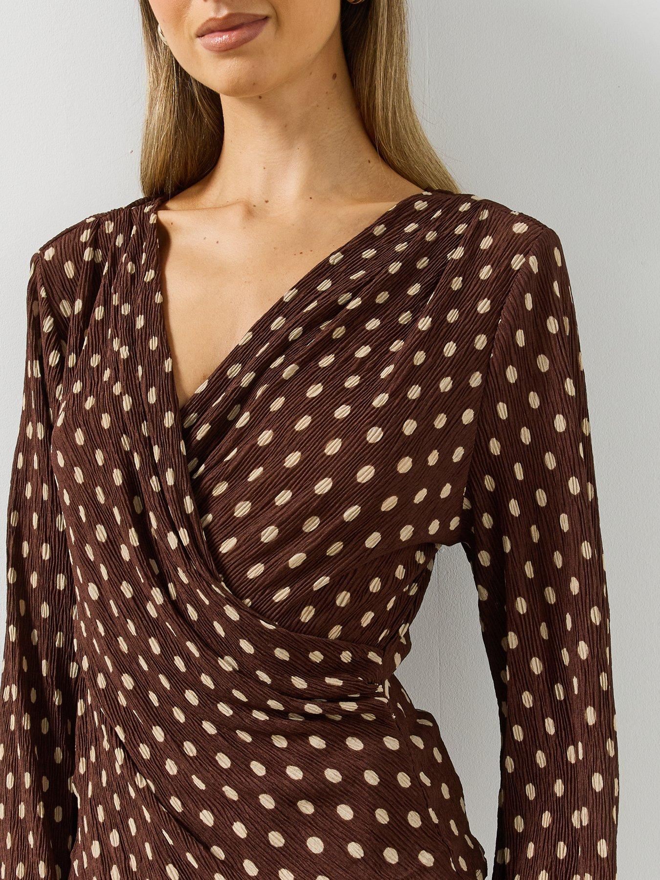 Image 4 of 6 of Mango Polka Dot Wrap Blouse-brown