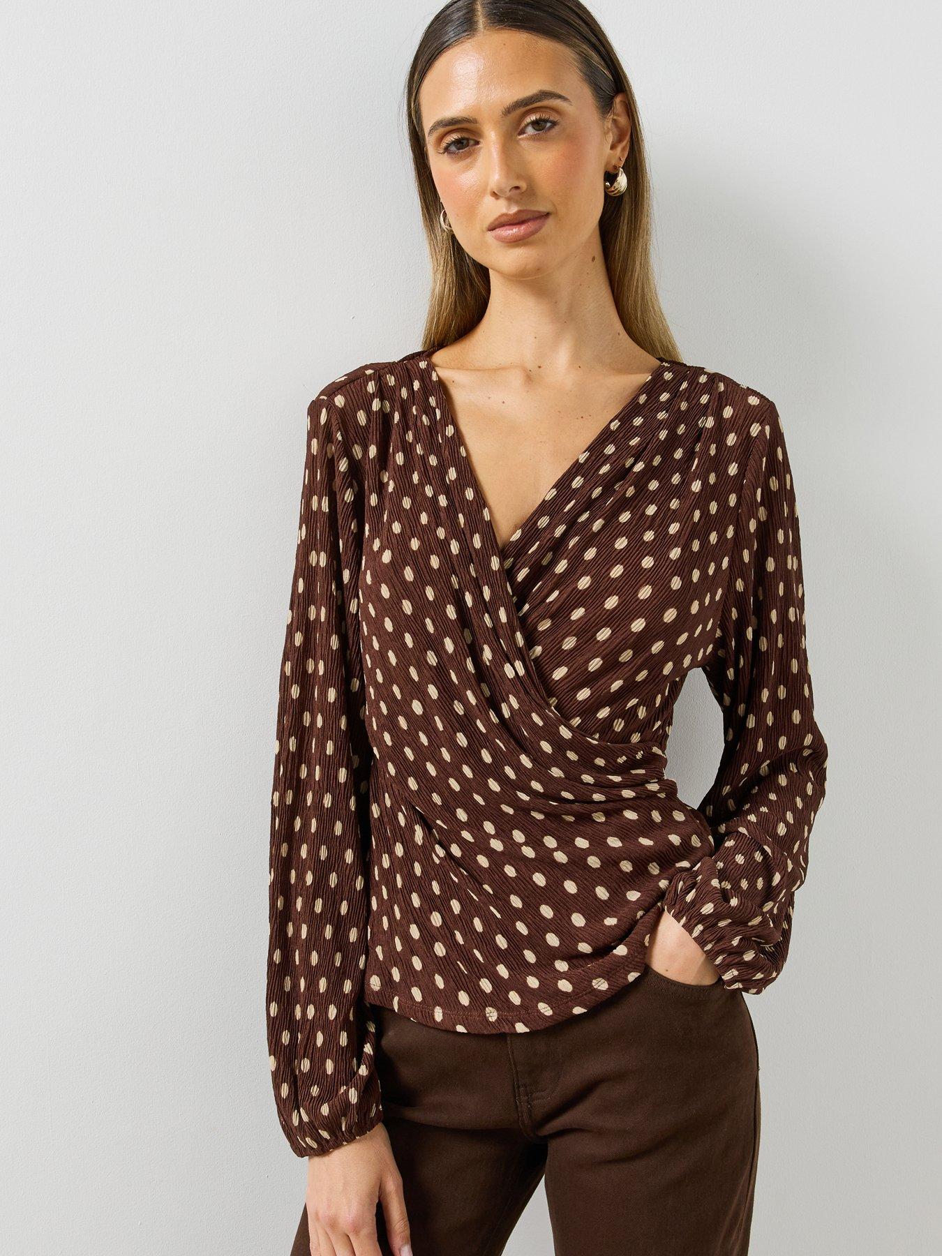 Image 5 of 6 of Mango Polka Dot Wrap Blouse-brown