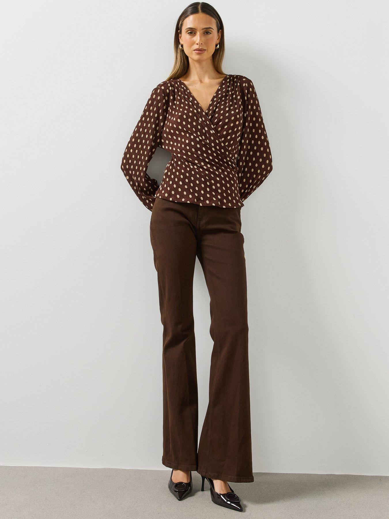 Image 6 of 6 of Mango Polka Dot Wrap Blouse-brown