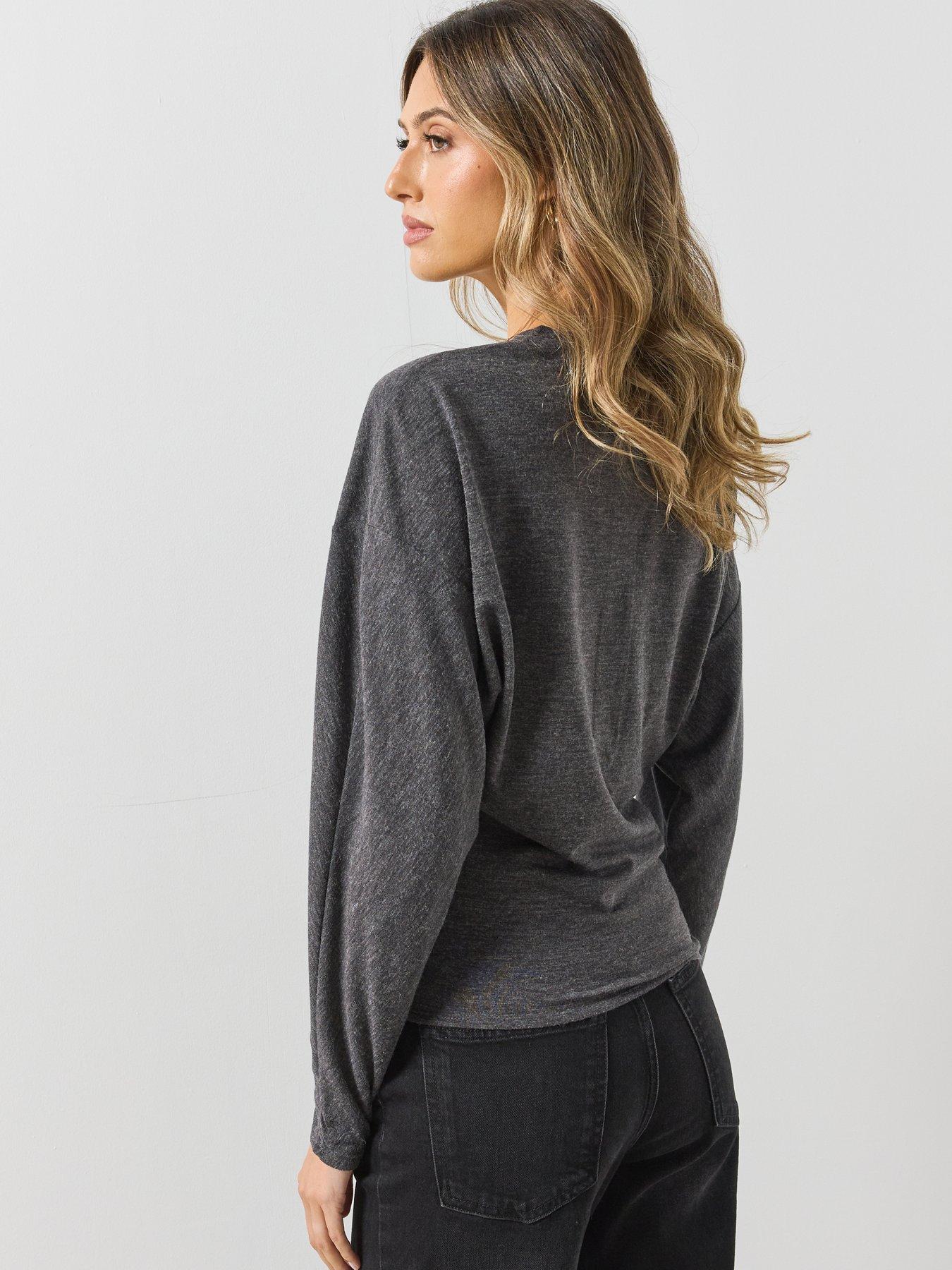 Image 2 of 6 of Mango Womens Button Front Relaxed Fit Long Sleeve Jumper - Grey
