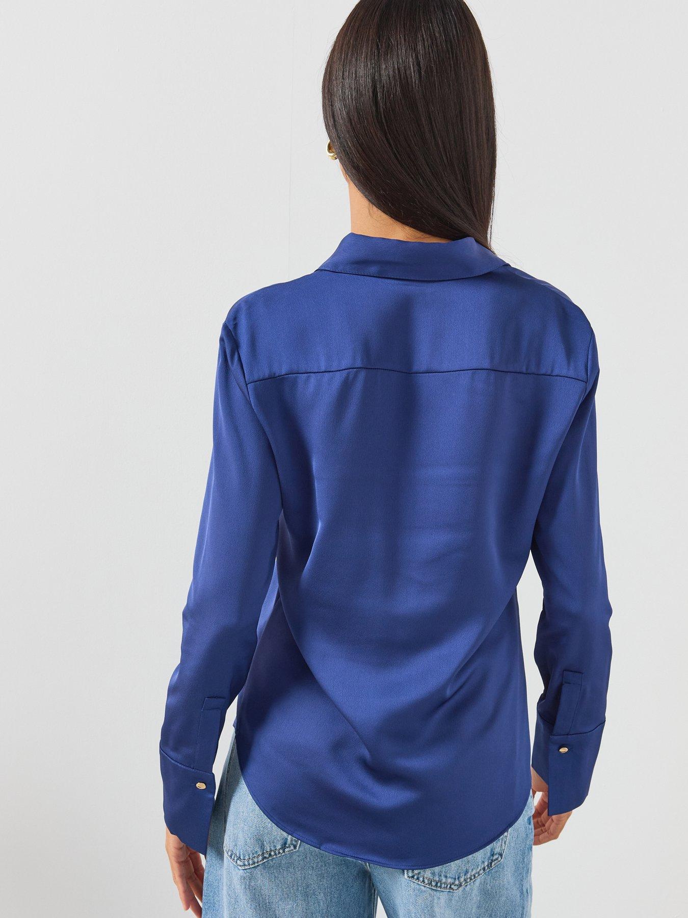 Image 2 of 6 of Mango Satin Shirt - Blue