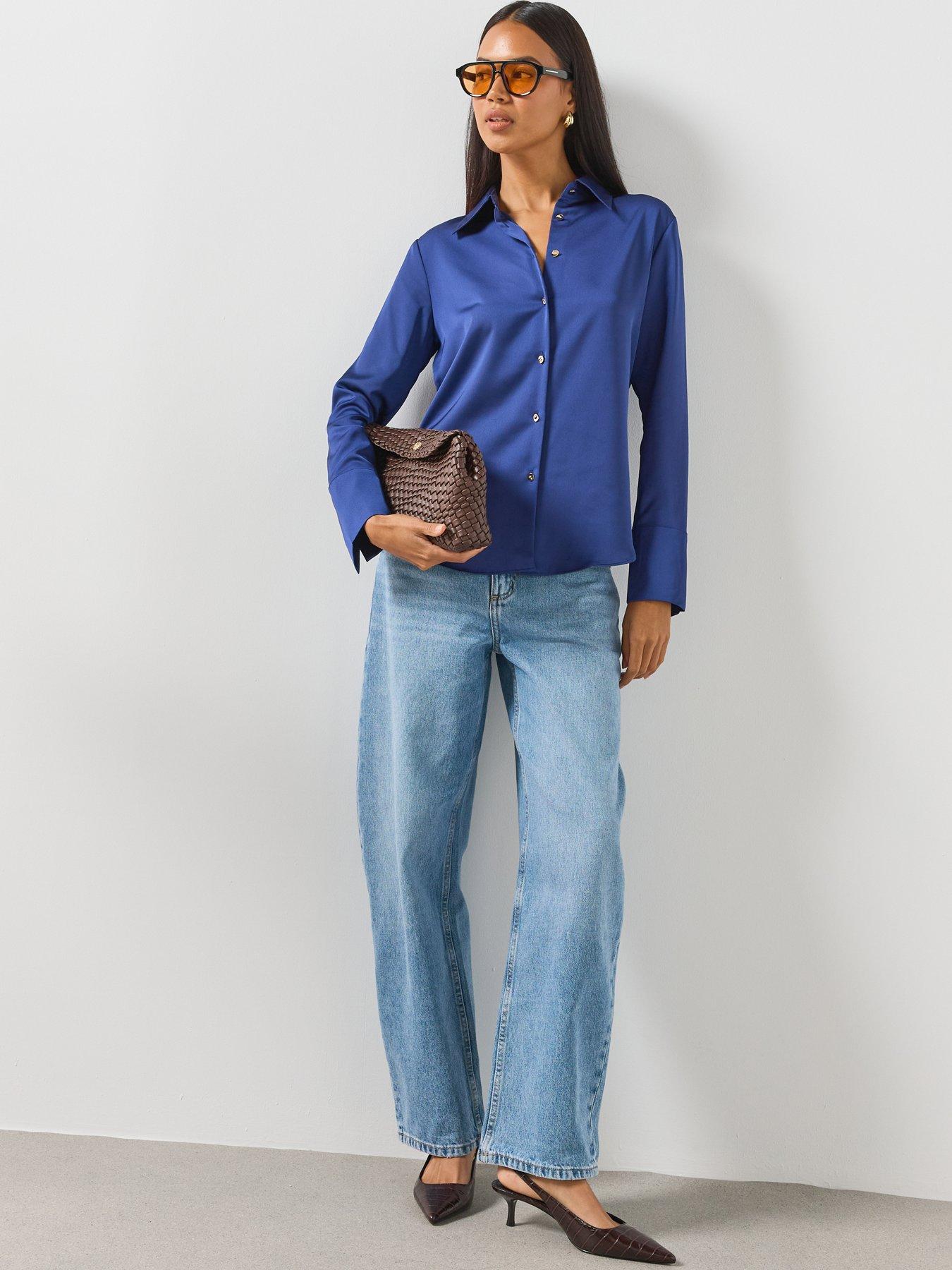 Image 3 of 6 of Mango Satin Shirt - Blue