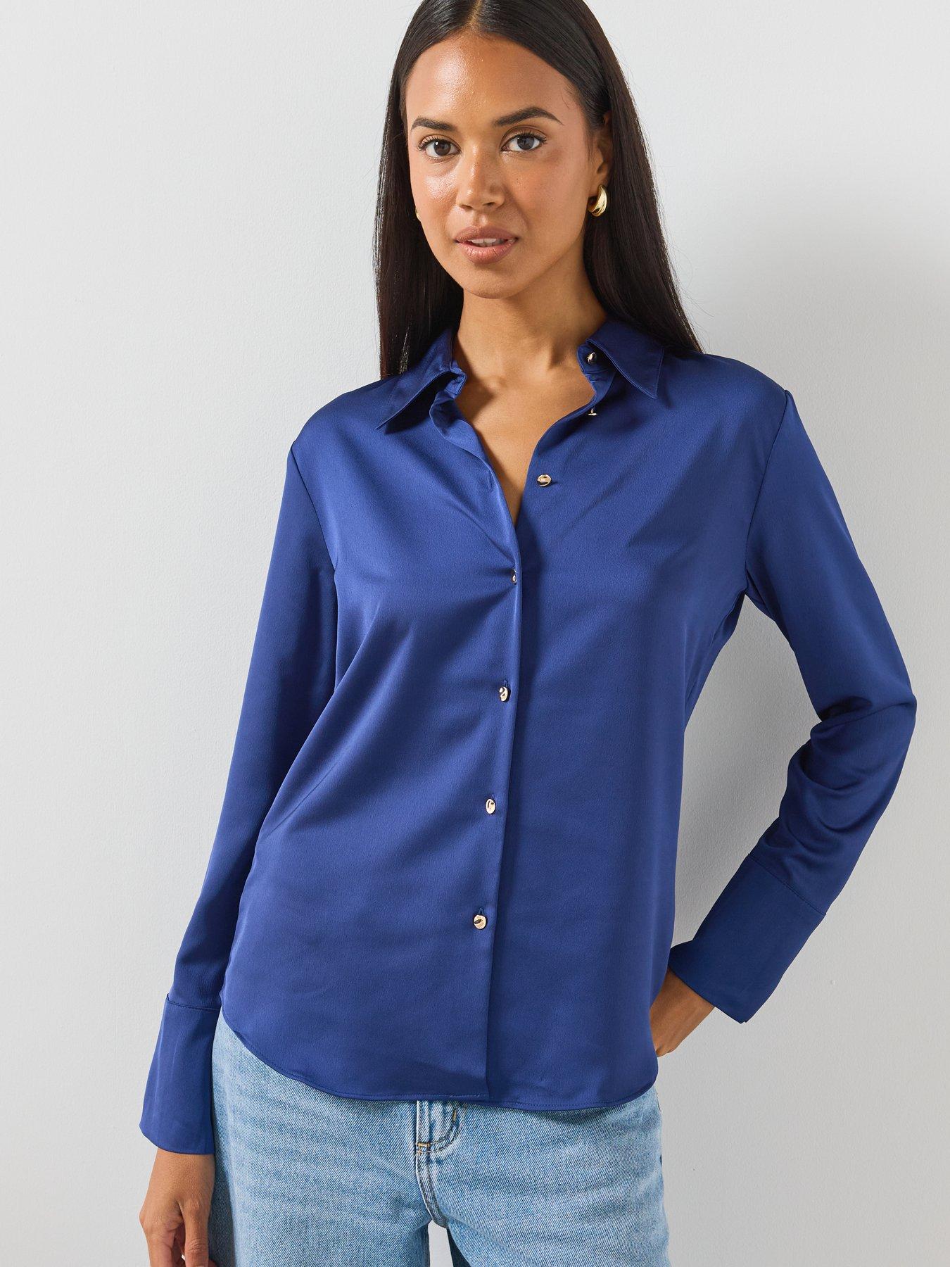 Image 5 of 6 of Mango Satin Shirt - Blue