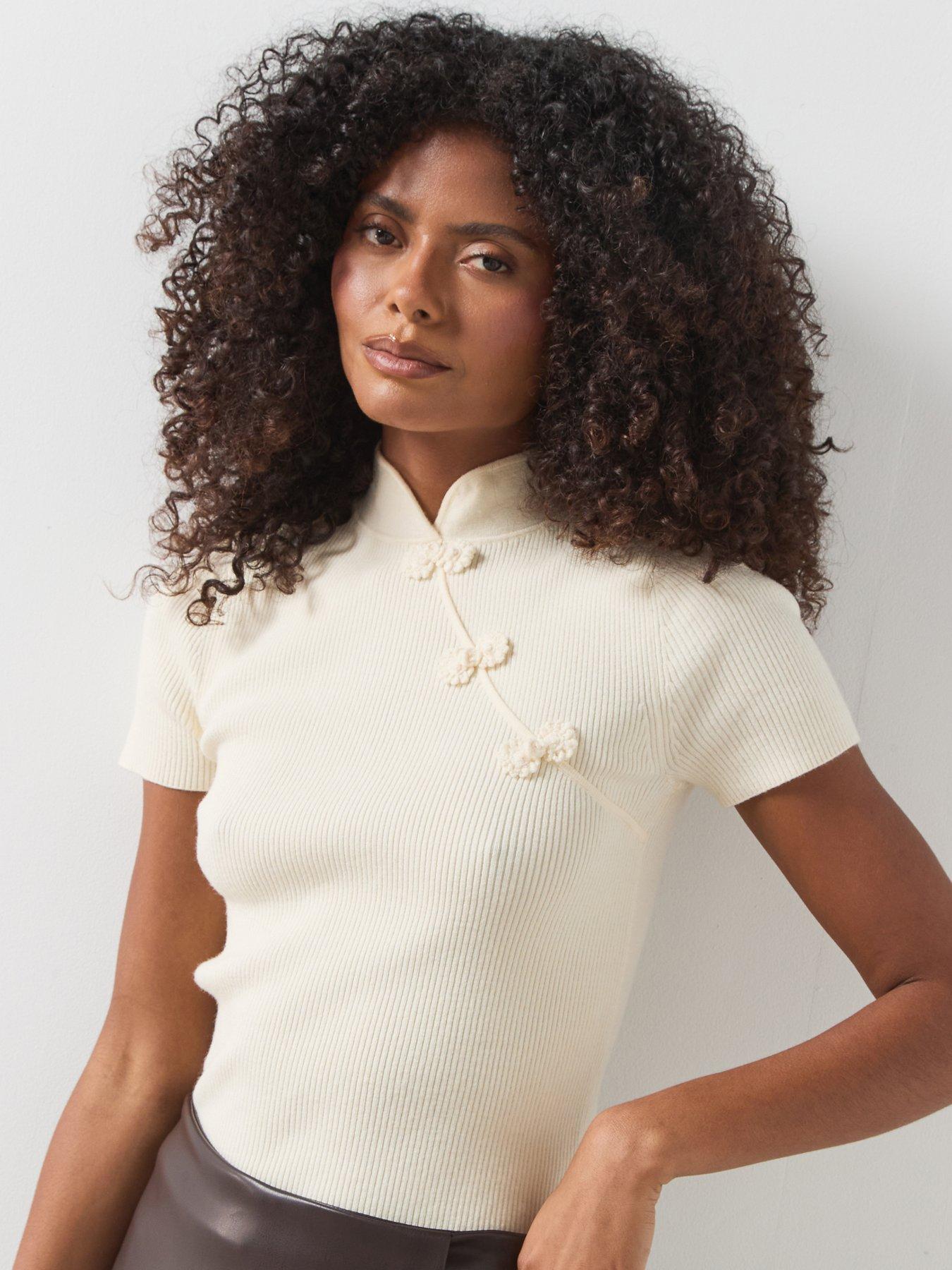 Image 1 of 5 of Mango Ribbed Knitted Jumper With Frog Closures-beige