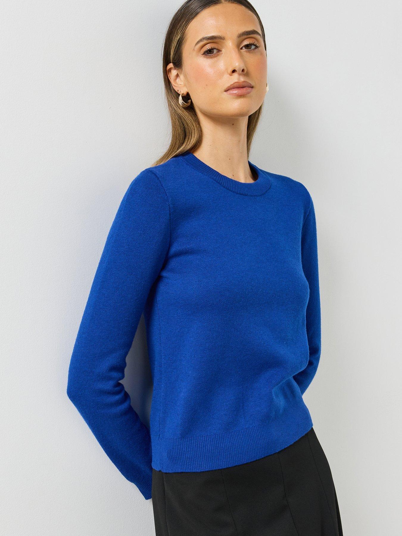 Image 1 of 5 of Mango Womens Crew Neck Fine Knit Jumper - Blue