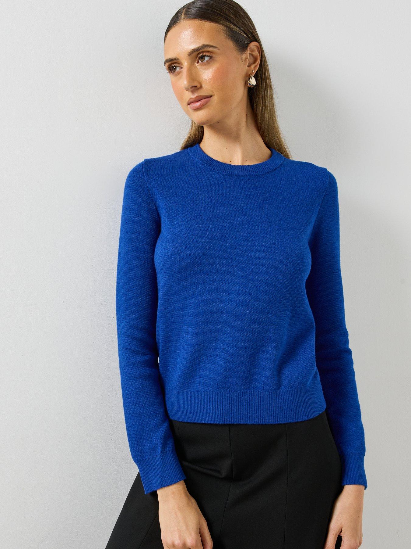 Image 4 of 5 of Mango Womens Crew Neck Fine Knit Jumper - Blue