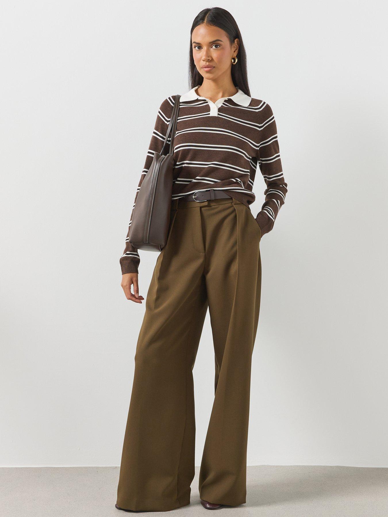 Image 3 of 6 of Mango Striped Polo Neck Sweater - Brown