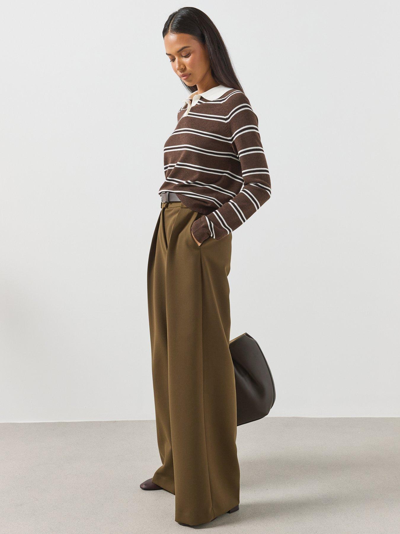 Image 5 of 6 of Mango Striped Polo Neck Sweater - Brown