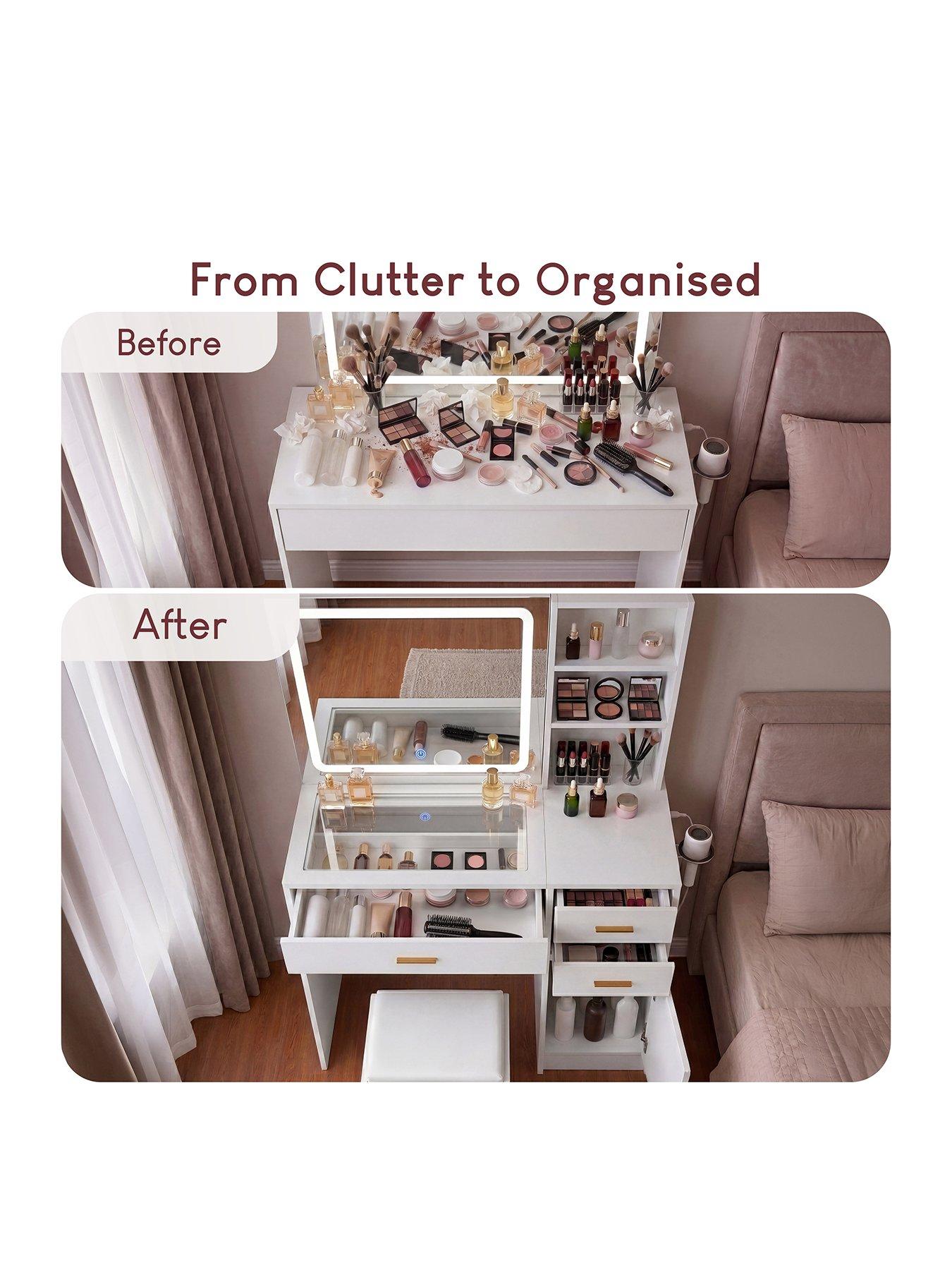 Image 2 of 7 of Vida Designs Clova 3 Drawer 1 Door 2 Shelf Led Dressing Table Set With Power Outlet, White