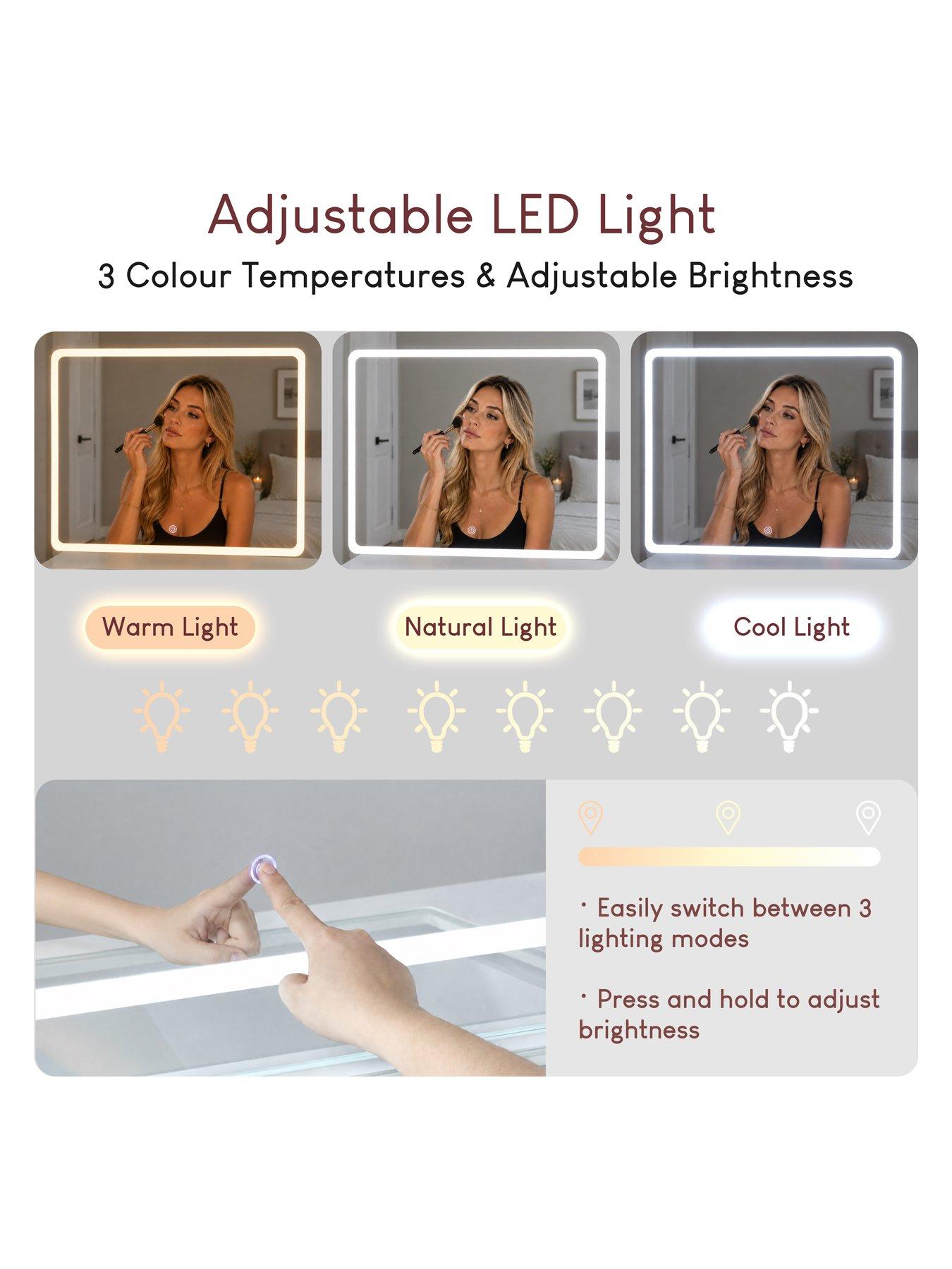 Image 4 of 7 of Vida Designs Clova 3 Drawer 1 Door 2 Shelf Led Dressing Table Set With Power Outlet, White