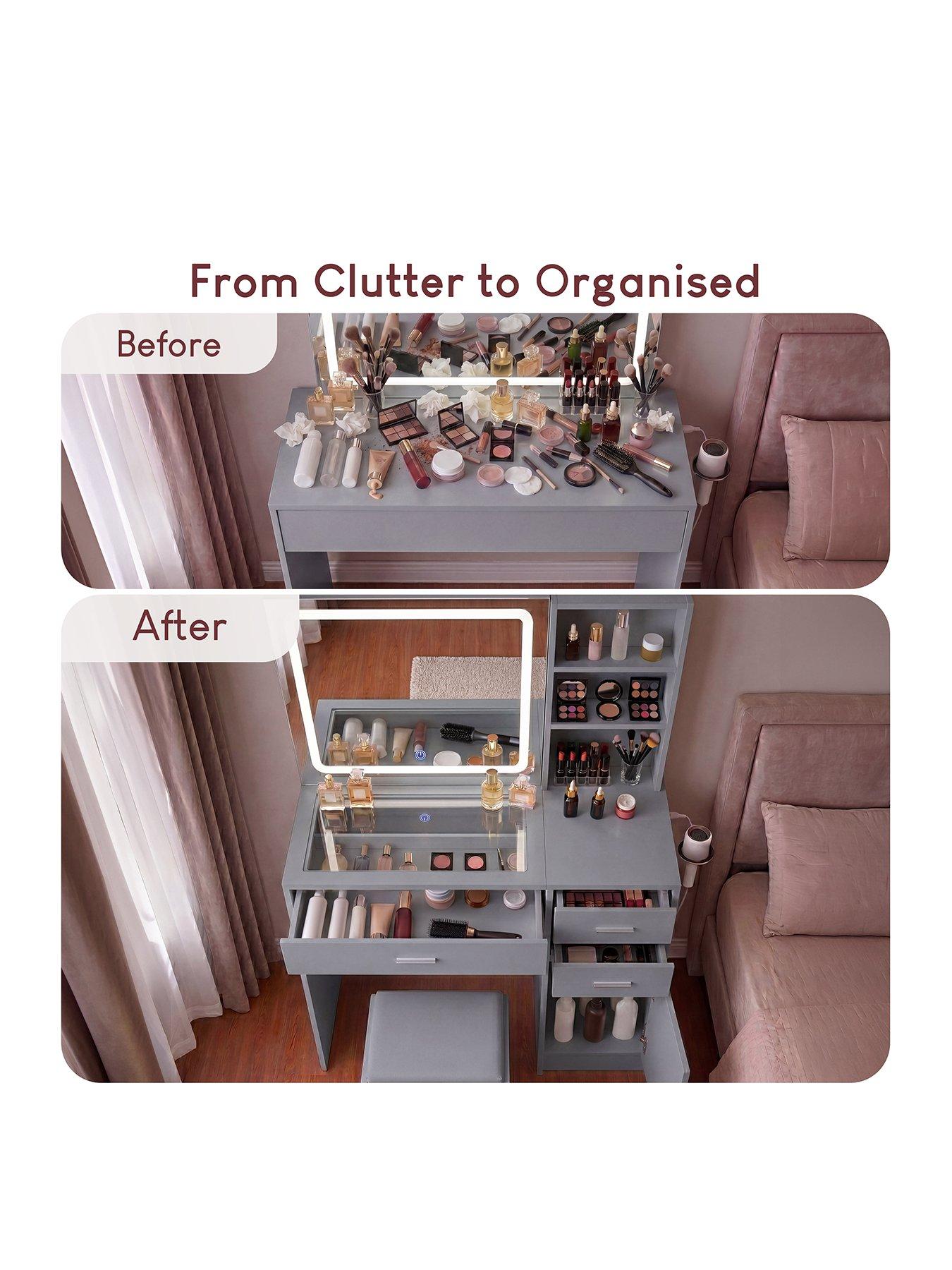 Image 2 of 7 of Vida Designs Clova 3 Drawer 1 Door 2 Shelf Led Dressing Table Set With Power Outlet, Grey