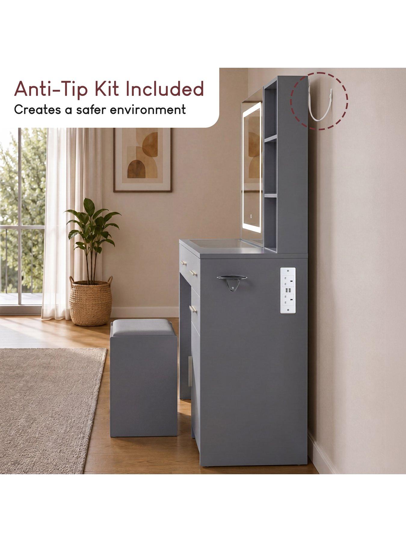Image 5 of 7 of Vida Designs Clova 3 Drawer 1 Door 2 Shelf Led Dressing Table Set With Power Outlet, Grey