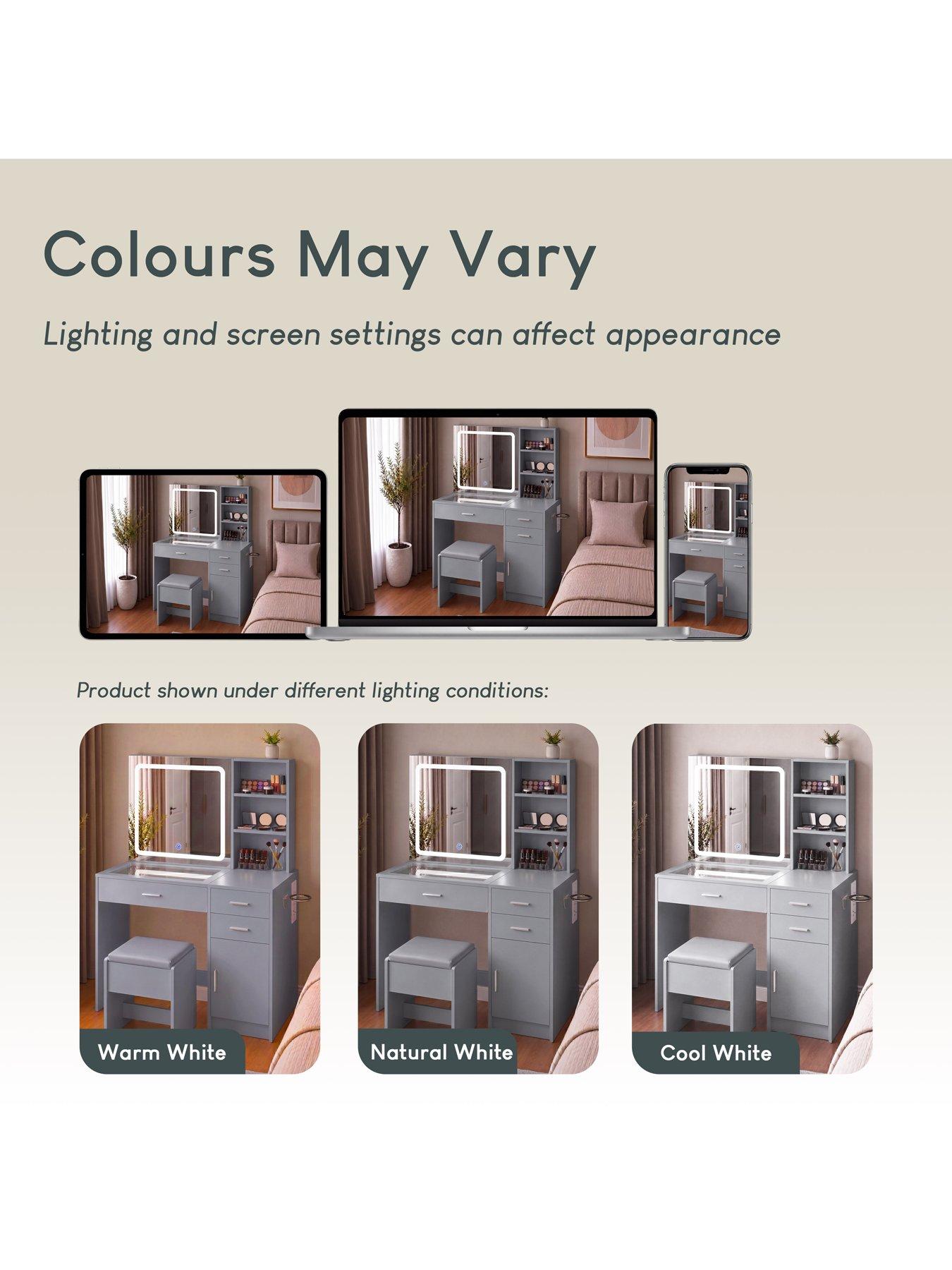 Image 6 of 7 of Vida Designs Clova 3 Drawer 1 Door 2 Shelf Led Dressing Table Set With Power Outlet, Grey