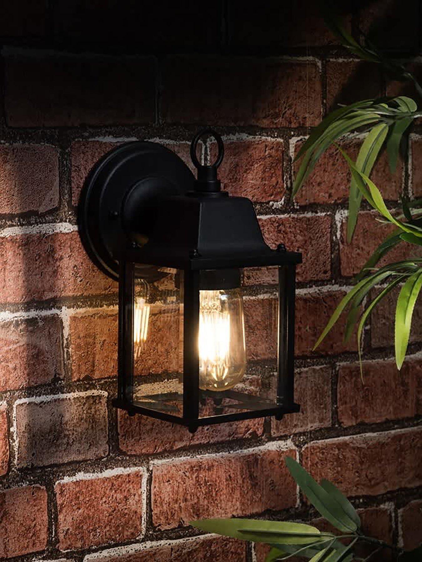 ValueLights Allgreave IP23 Black and Glass Outdoor Wall Light