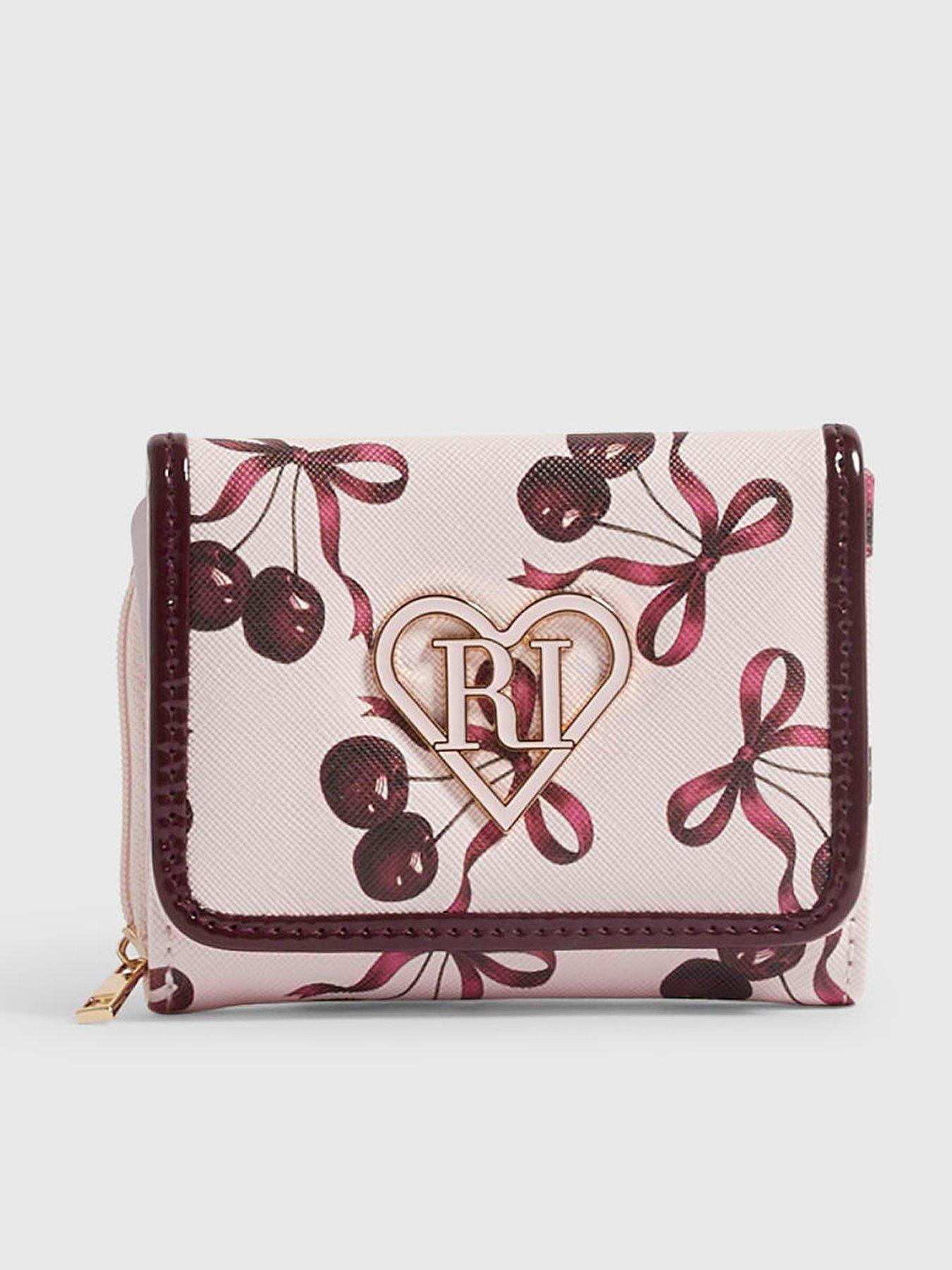 Image 1 of 3 of River Island Girls Cherry Print Foldover Popper Zip Purse - Pink