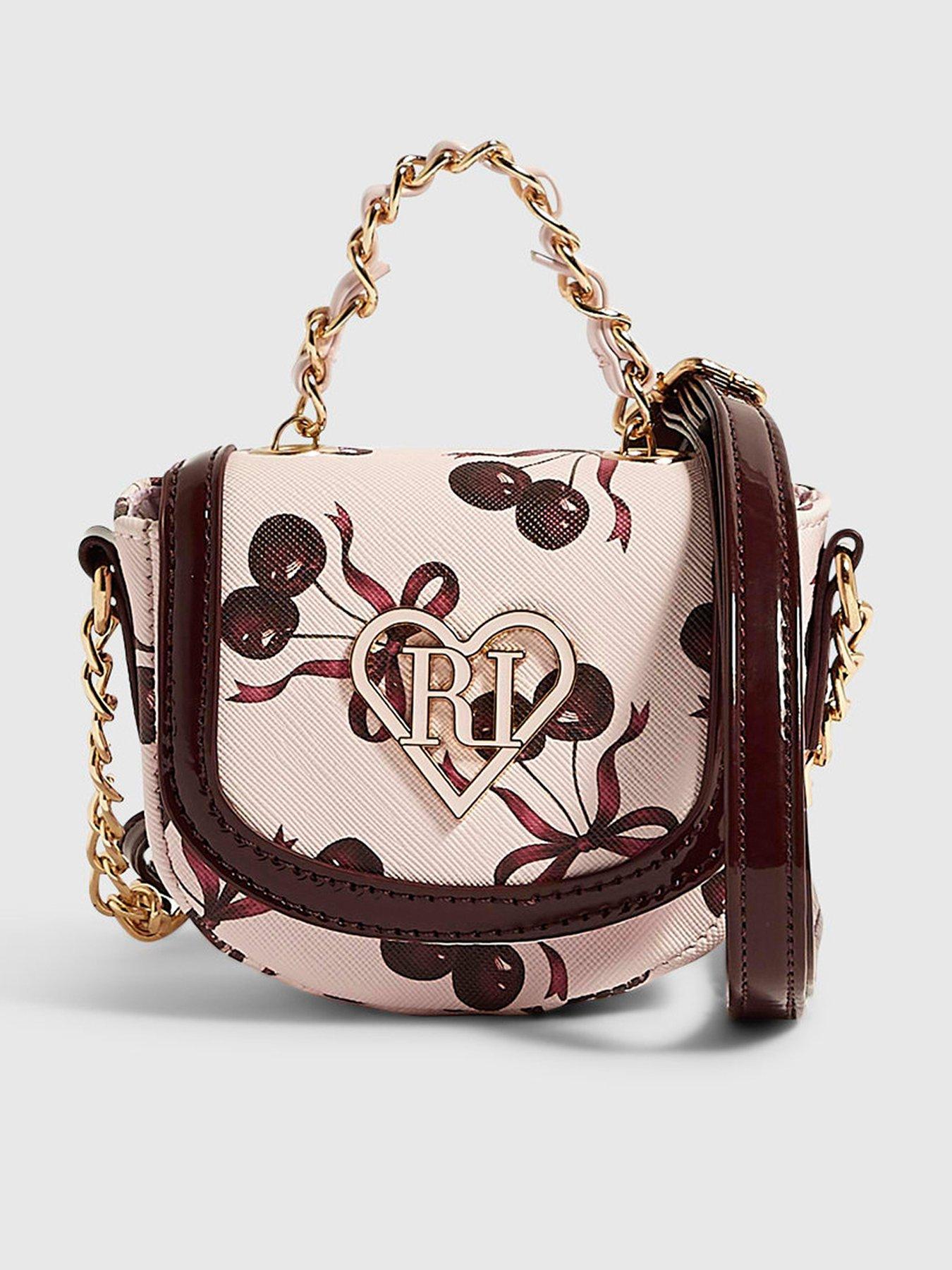 Image 1 of 5 of River Island Girls Cherry Print Mini Crossbody Bag - Pink