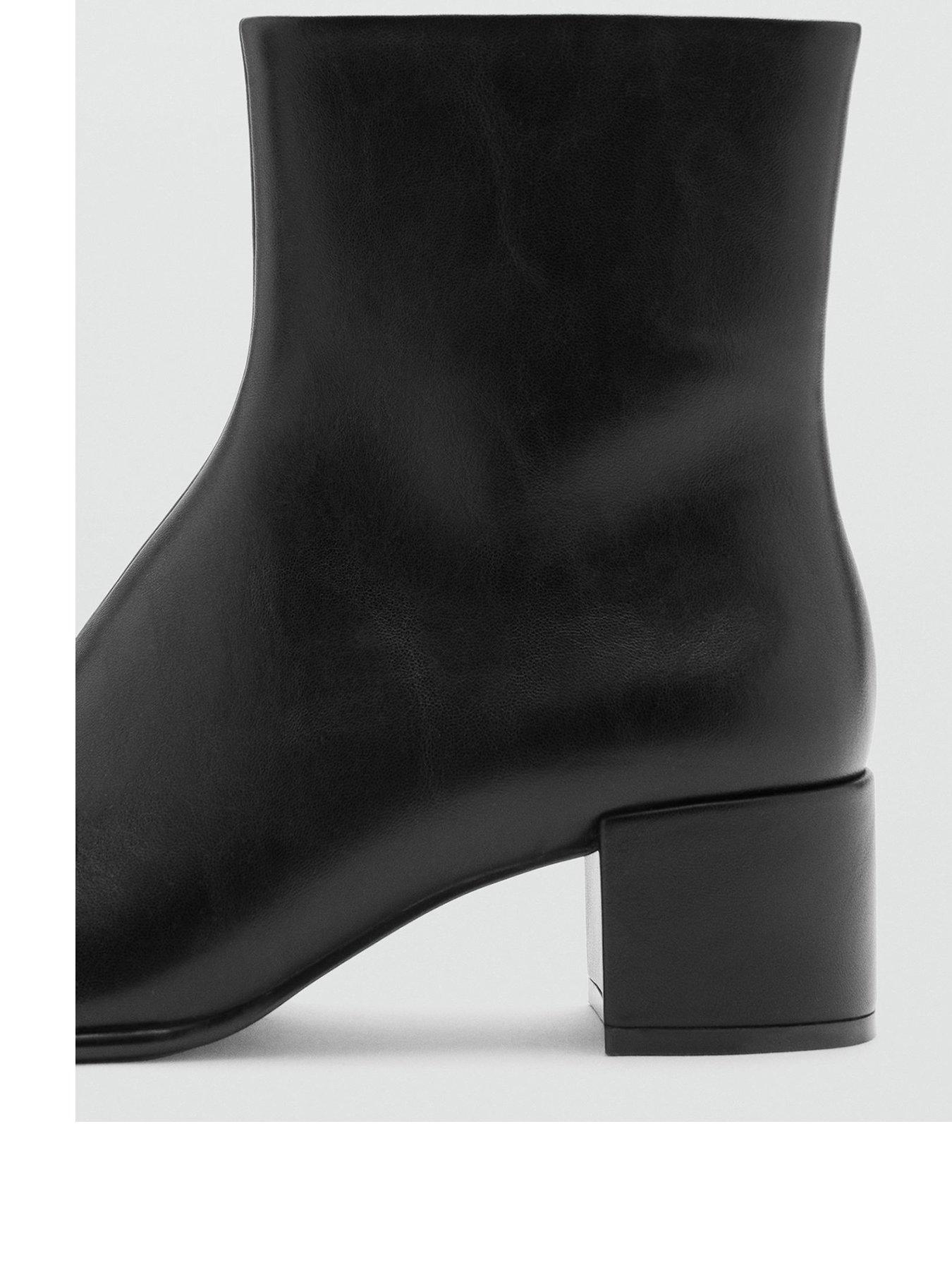 Image 2 of 4 of Mango Womens Leather-Effect Block Heel Ankle Boots - Black